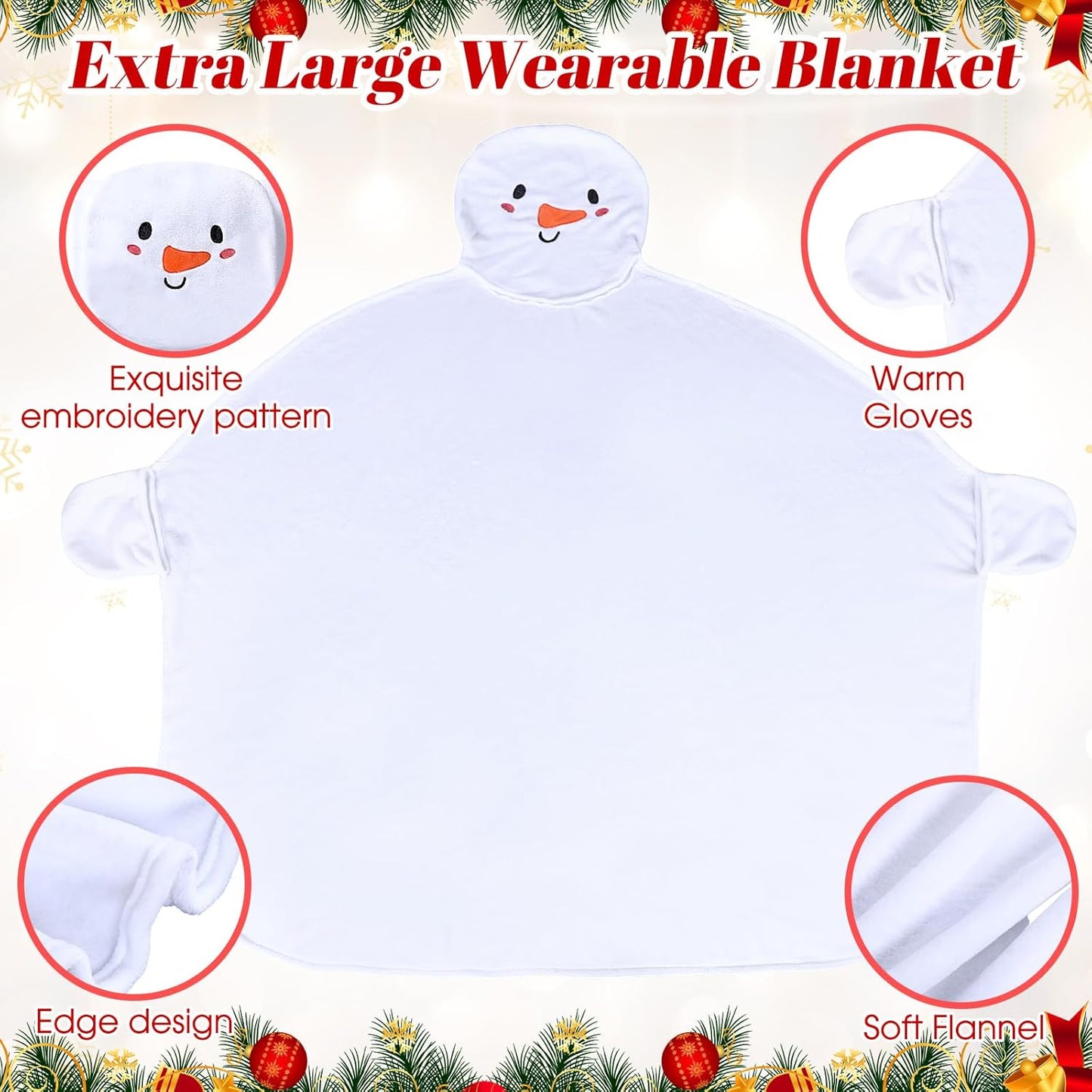Peryiter Snowman Hooded Blanket for Adult: Soft Plush Wearable Cozy Blanket Throw Winter Snowman Gift for Women Men Christmas