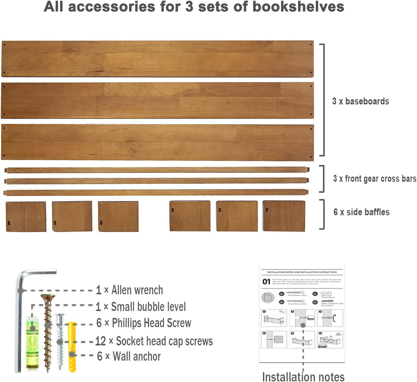 AZSKY Light Walnut Nursery Book Shelves 36 in Floating Wall Mounted Bookshelf Kids Room Hanging Shelves Books Storage Organizer a Set of 3