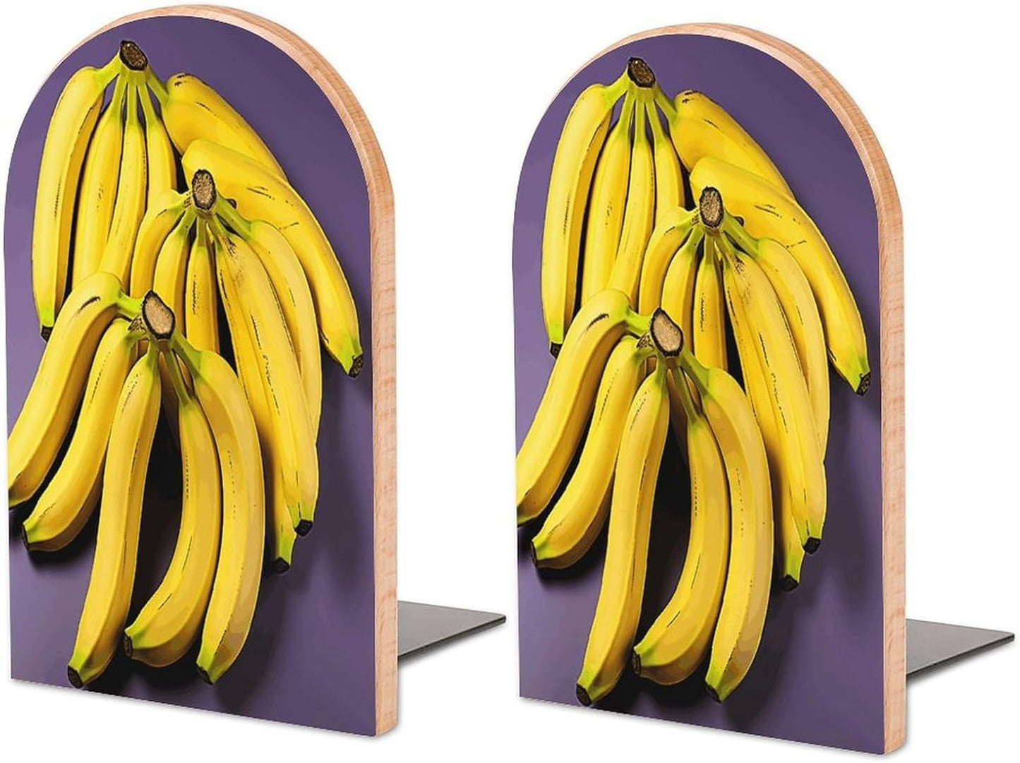 Unique Banana Fruit Bookend for Shelves Wooden Book End Large Size Sturdy Book Holders Stoppers with Metal Base for Bookshelves Slick Decorative Bookends Stands