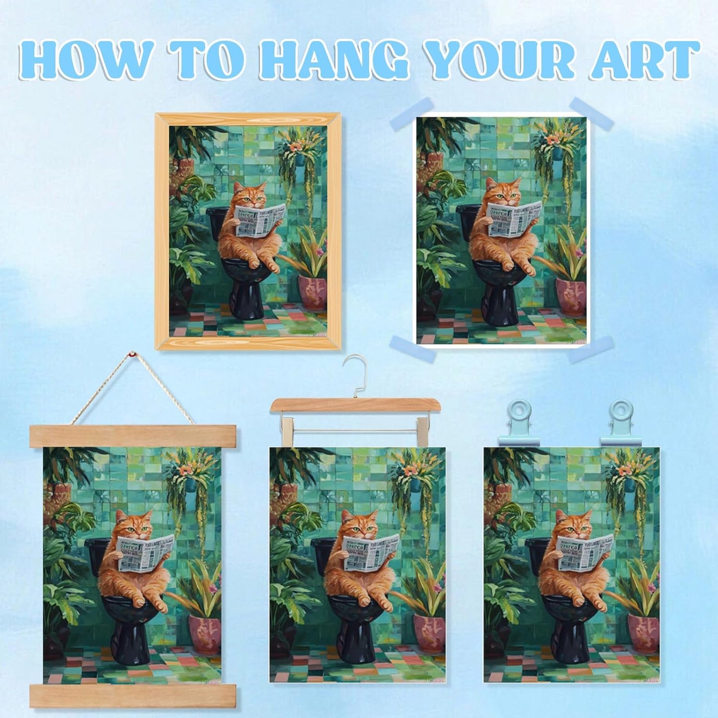 IZTAWEY Wall Art Canvas Print Funny Cat Wall Art Print Bathroom Toilet Poster Living Room and Bedroom Home Decoration 12x16inch Without Frame