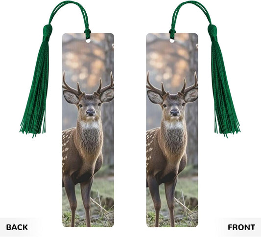 Camouflage Deer Bookmarks Gifts, Wood Bookmark for Women Men Handmade Book Mark for Book Lovers, Wood Tags Reading Page Markers Rectangle Shape Ornaments with Tassels