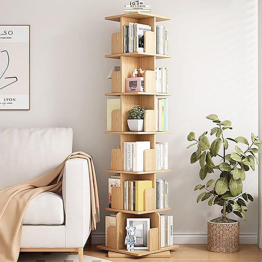 6 Tier Solid Wood Rotating Bookshelf 360 Display Rotating Bookcase Spinning Bookcase For Space Saving Corner Bookshelf For Small Space Floor Standing Bookcase Storage Rack For Bedroom Living Room