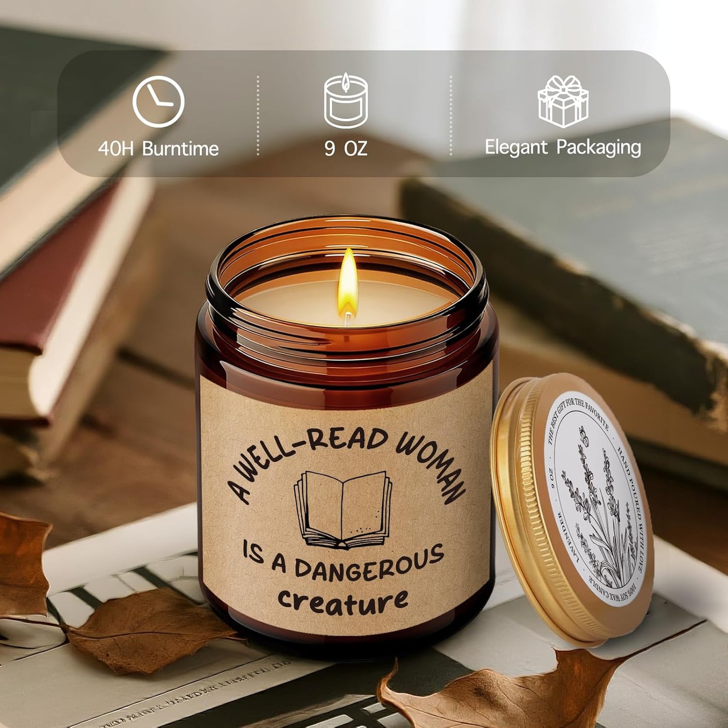 Scented Candle Gifts for Book Lover Women, A Well Read Woman is A Dangerous Creature, Bookish Birthday Christmas Reading Day Gift for Her, Female Author Readers Librarian Bookworm-42