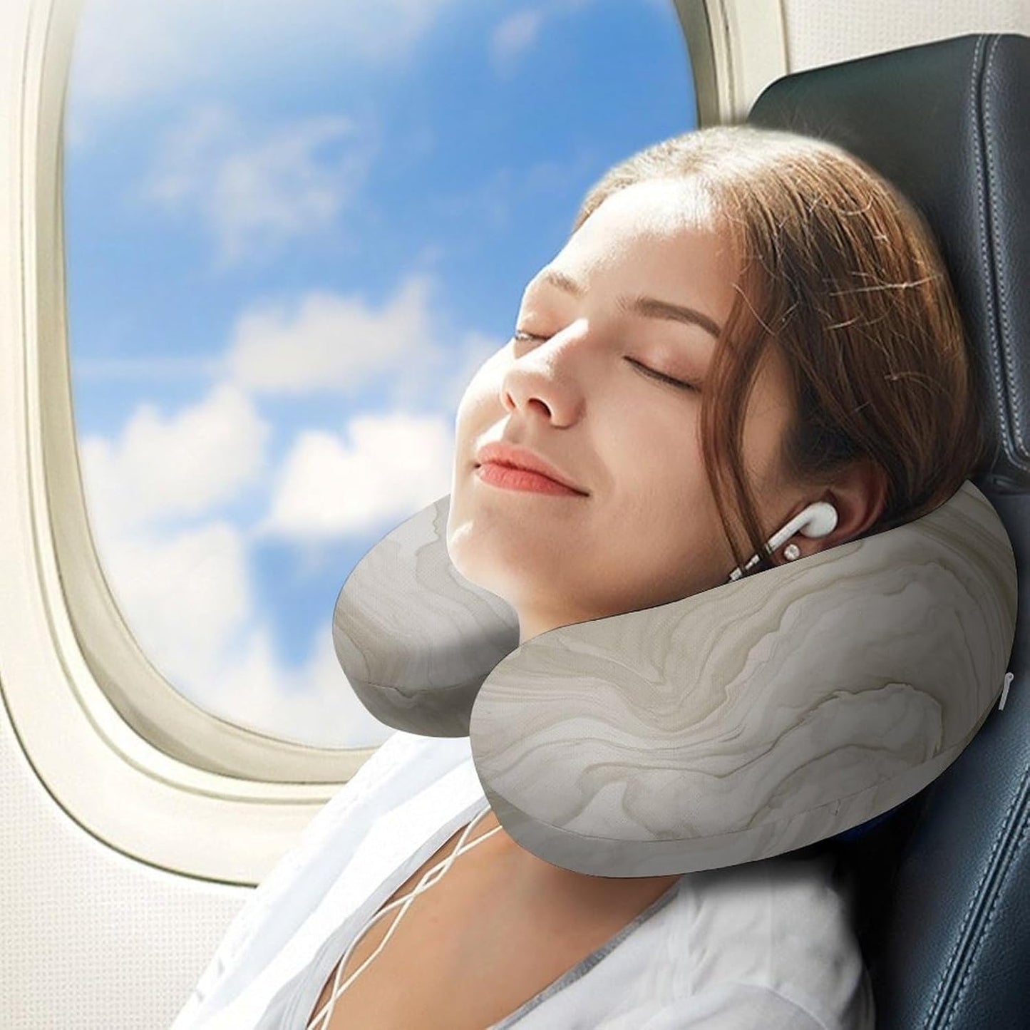 Wavy Line Style Neck Pillow Memory Foam U Shaped Pillows Portable Pillows for Shoulder Travel Head Support Pillow with Concealed Zipper for Airplane Car Home Office