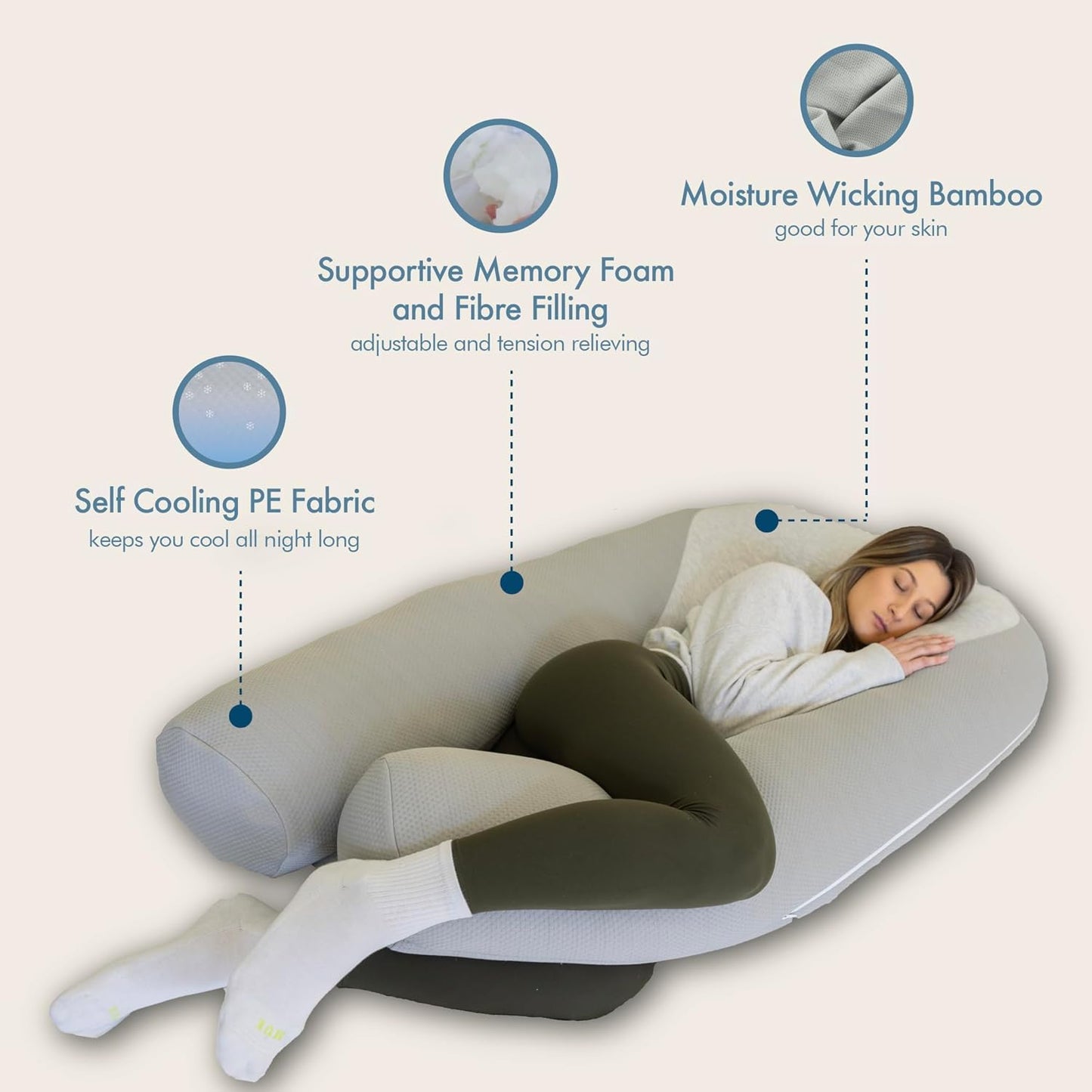 Plufl Hugl Cooling Body Pillow & Breeze Cooling Blanket Set | U-Shaped Memory Foam Pillow for Side Sleepers & Pregnancy | Lightweight Cooling Comforter for Hot Sleepers | Washable Covers | Cool Gray