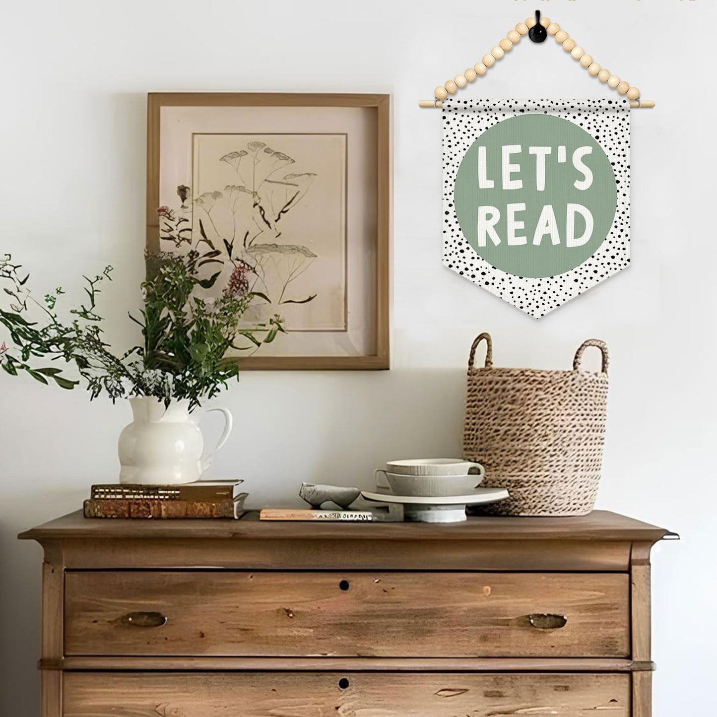 FLVGE Classroom Decor, Boho Classroom Must Haves Homeschool Canvas Banner, Boho Wood Beads Reading Nook Read Wall Art Decor Hanging Pennant Flag for Library Kindergarten Nursery Classroom,11x14