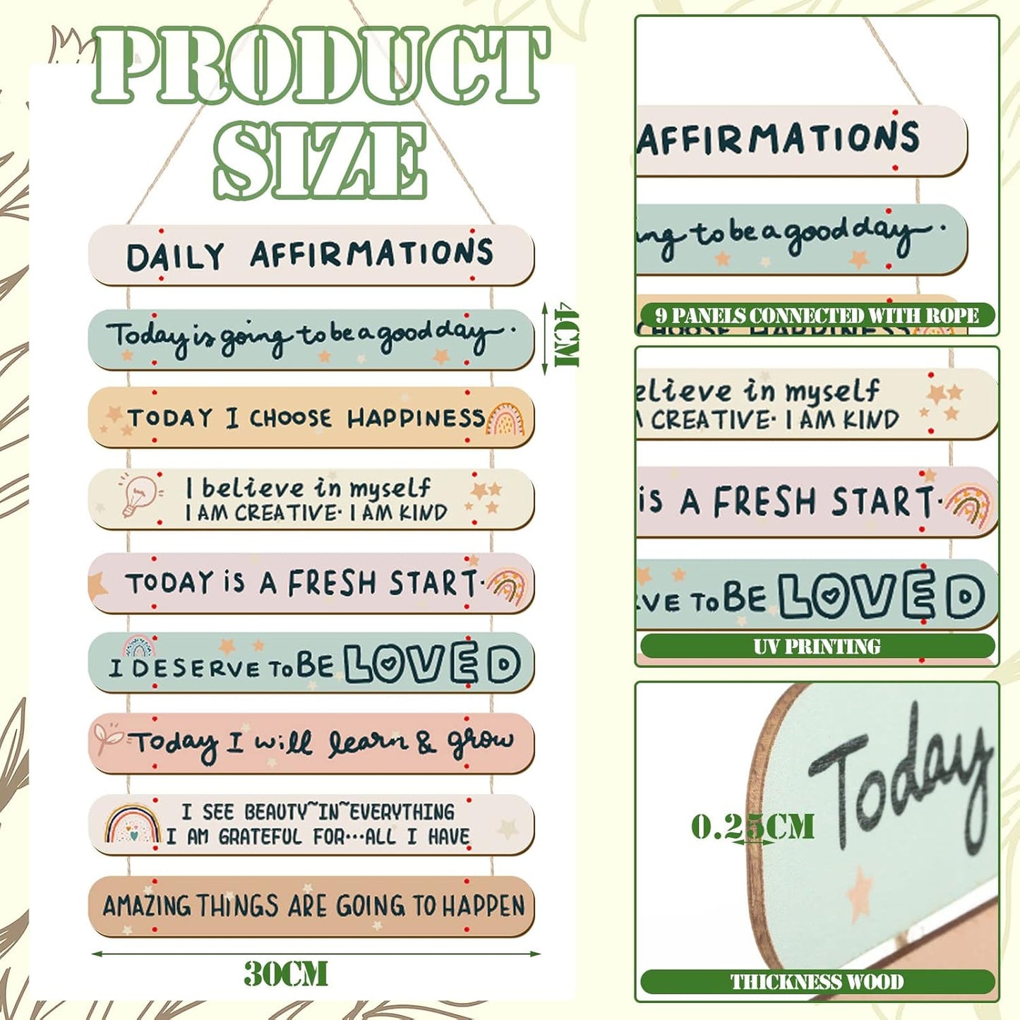 Gerrii Positive Affirmations Wall Decor Wooden Inspirational Wall Art Mental Awareness Motivational Hanging Art Positive Self Love Quotes Decor for Nursery Office Bedroom(Rainbow)