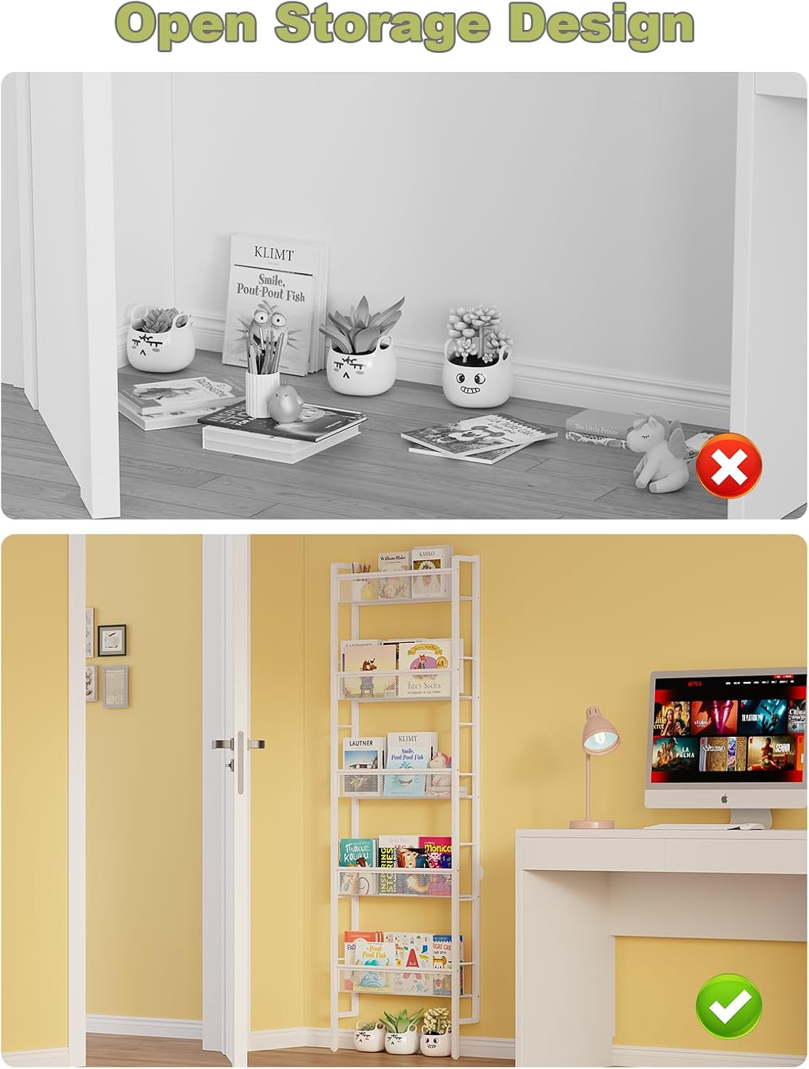 B8 Kids Bookshelf Wall Mounted, 5-Tier Wall Bookshelf for Kids, Children's Bookcases Organizer for Toys and Books, Metal Toddler Book Shelves for Nursery, Bedroom, Living Room, White