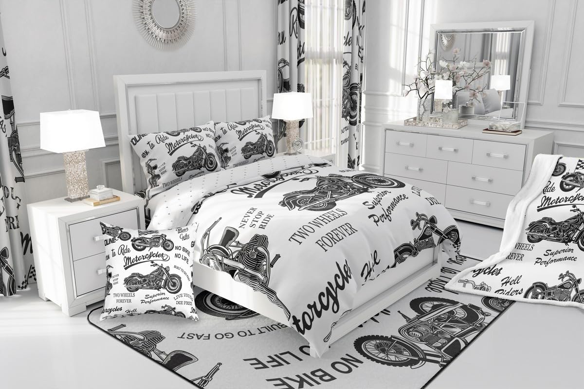 Feelyou Vintage Motorcycle Sherpa Blanket Boys Motocross Extreme Sports Fleece Throw Blanket Racing Dirt Bike 3D Motorbike Print for Sofa Bed Couch Queen 90x90 Inch