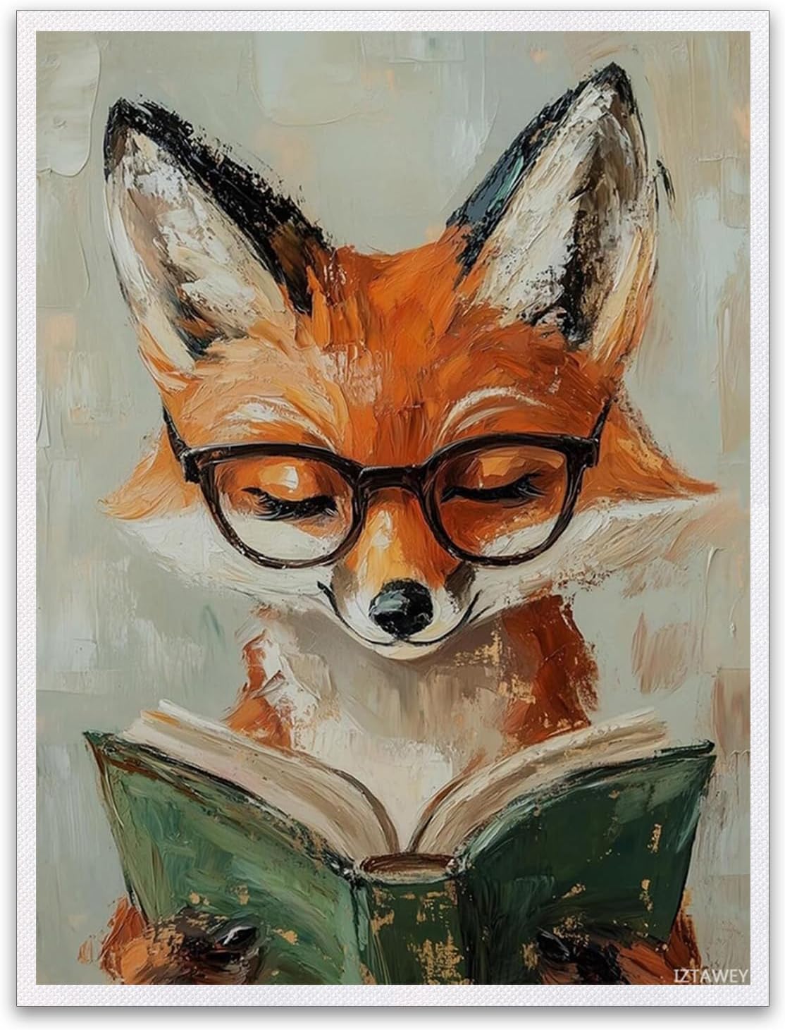 IZTAWEY Cute Fox Reading Book Retro Rustic Poster Wall Art Canvas Print Artwork Aesthetic Picture Painting Room Decor for Living Room Office Bedroom Wall Art Decortion Unframed 12x16inch