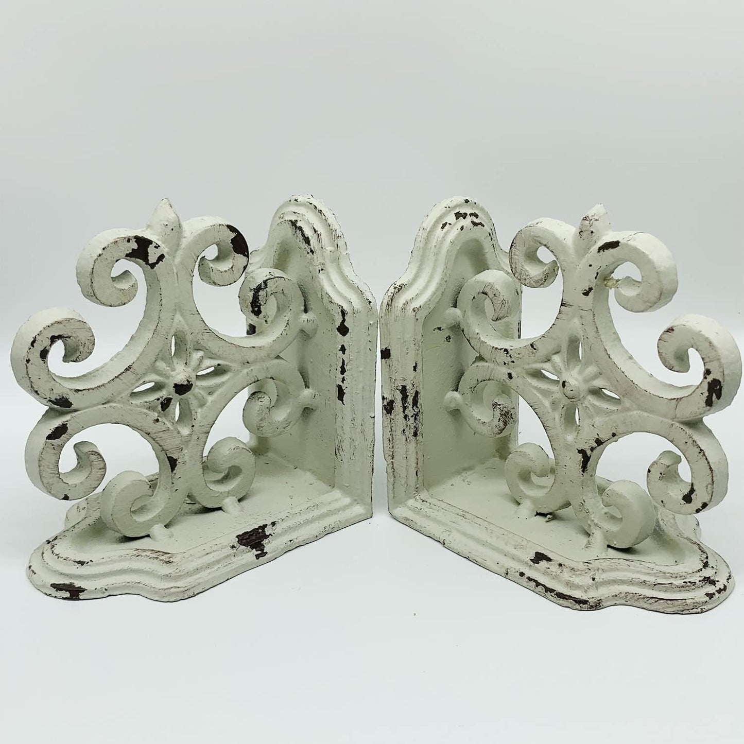 Decorative Bookends, Cast Iron Book Ends for Shelves, Set of 2 Heavy Duty Bookend Supports Book End Book Holder (Antique White)