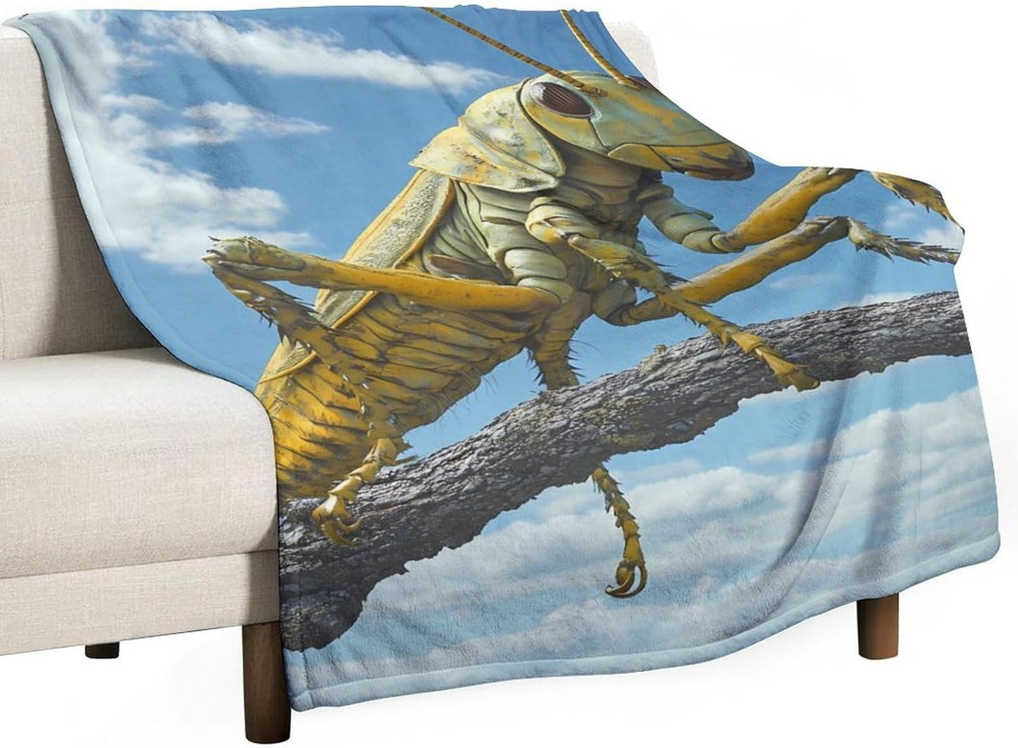 Blue Skys Grasshopper Insect Throw Blanket for Couch Bed Plush Cozy Fuzzy Flannel Blanket for All Season 66"x90"