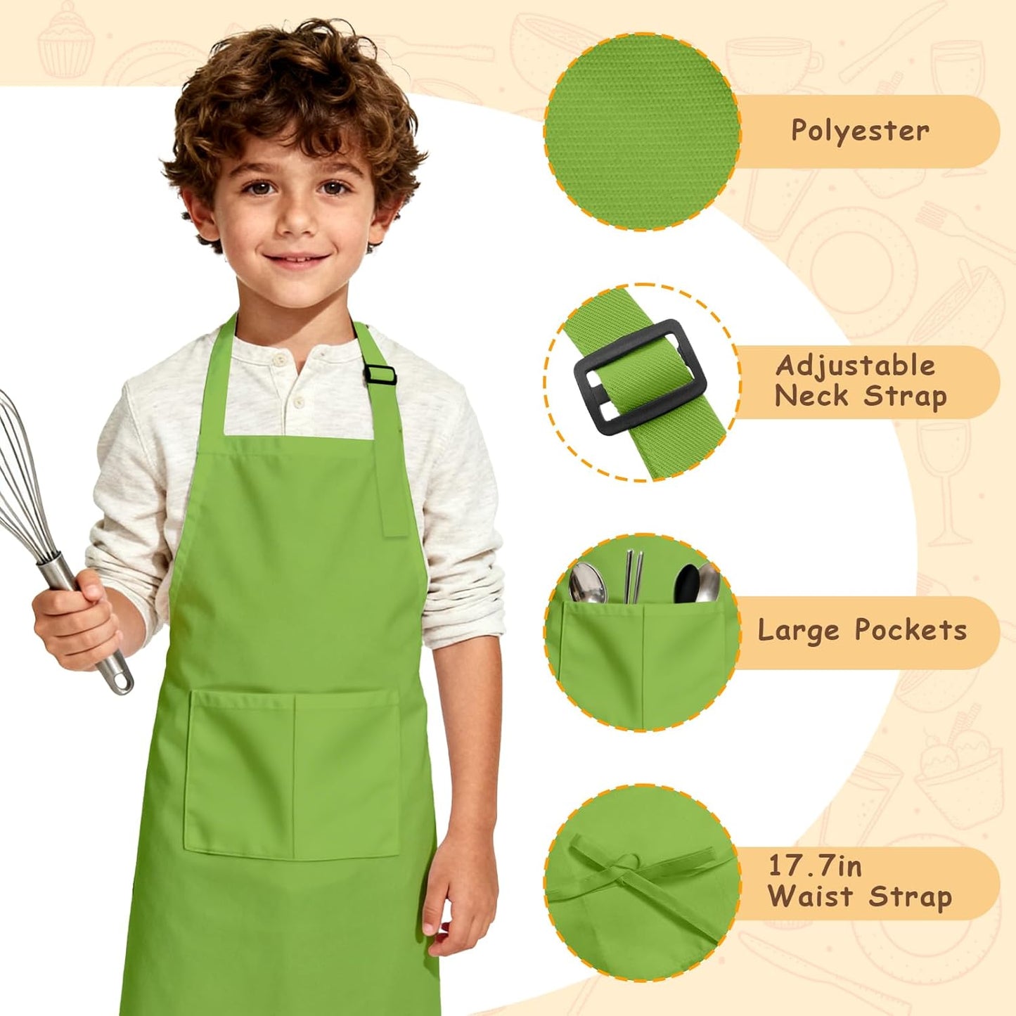 Kids Apron, 8 Pack Kids Aprons for Girls Boys, Children Art Painting Aprons Kitchen Classroom Cooking Baking for Age 6-13 Years