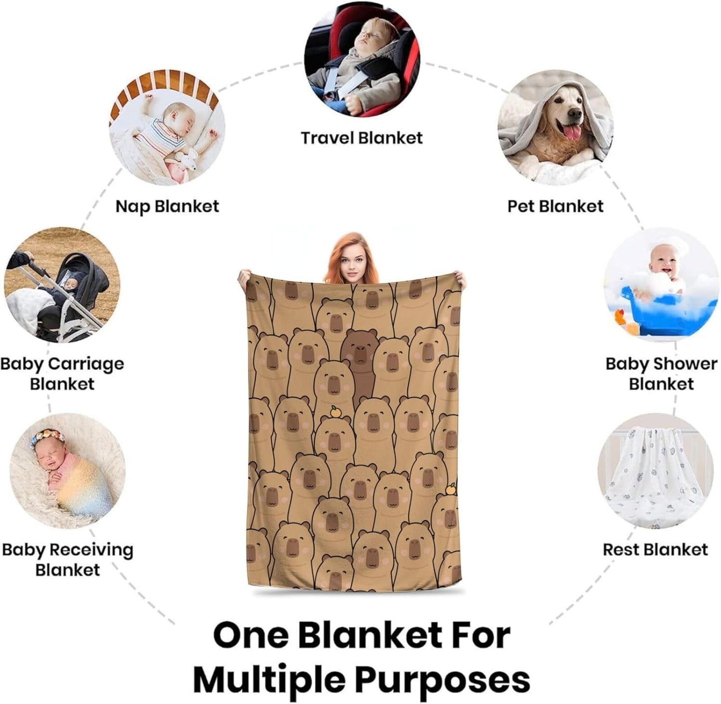 Capybara Blanket Throw Blanket Flannel Lightweight Soft Plush Fuzzy Blankets for Bed Sofa Couch Livingroom Chair Car Travel Pet 50"x40"