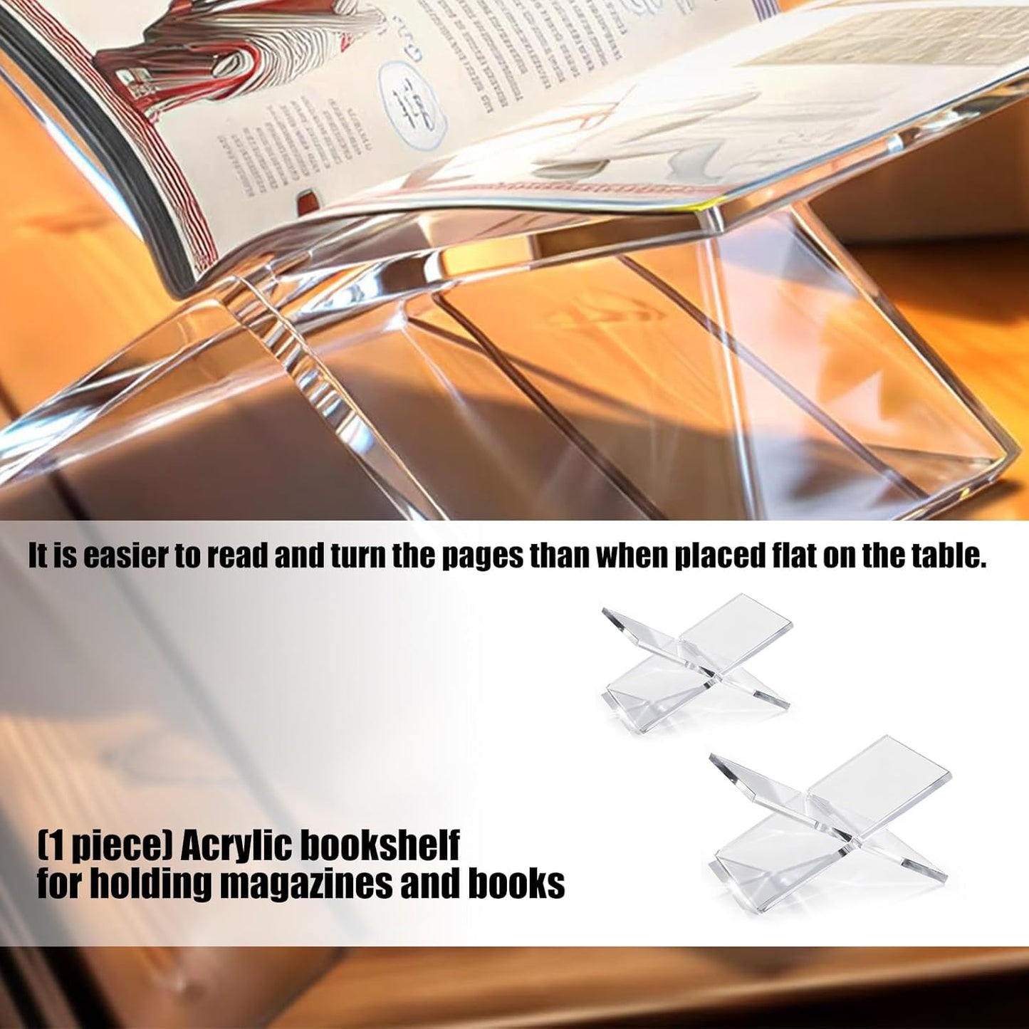 Contemporary Acrylic Reading Stand with Slanted Position Great for Cookbooks Textbooks and Art Albums Thin Book Planner Magazines Easy Assembly Design Tools Not Needed