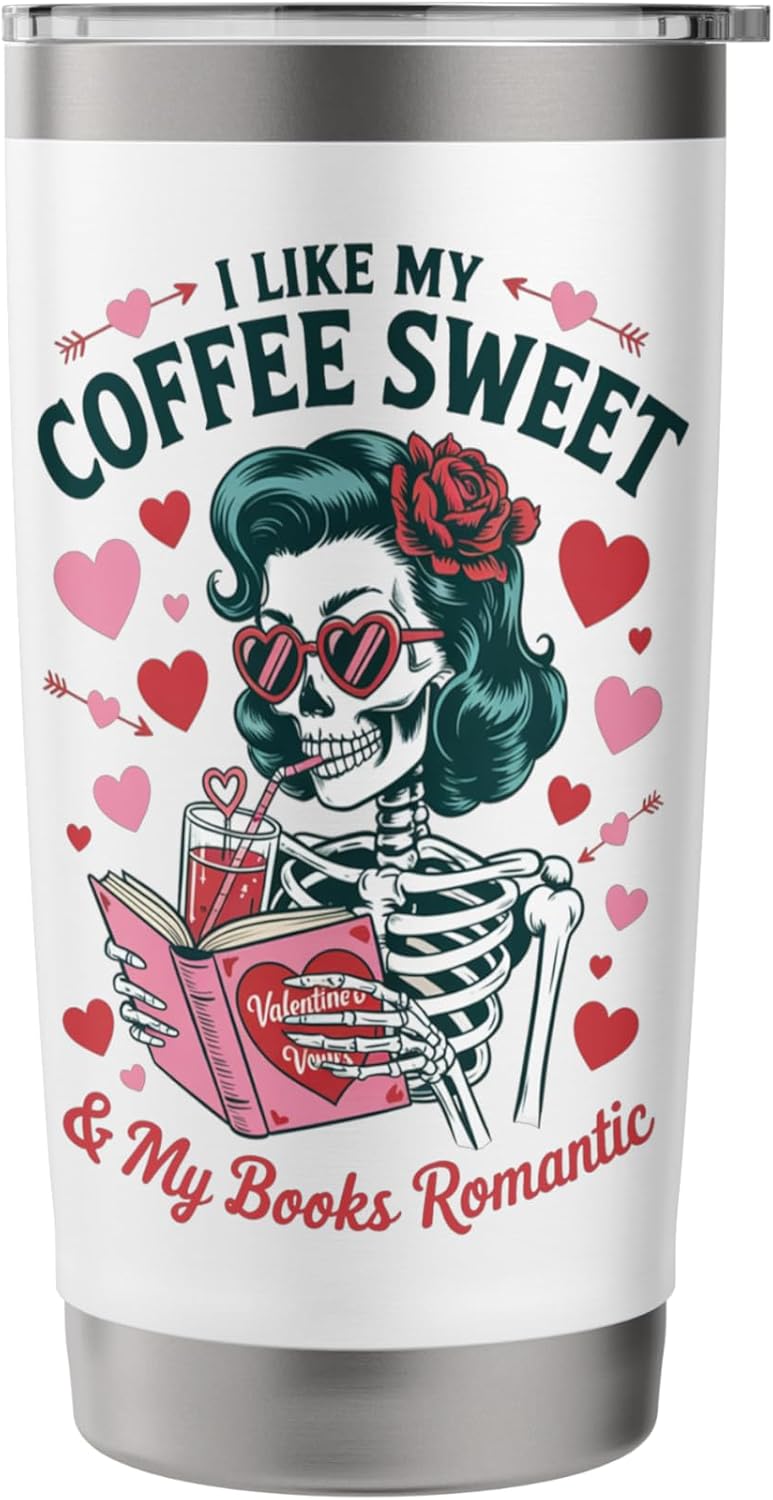 Coffee Sweet Books Romantic Skeleton Reader Vintage Style Stainless Steel Insulated Tumbler