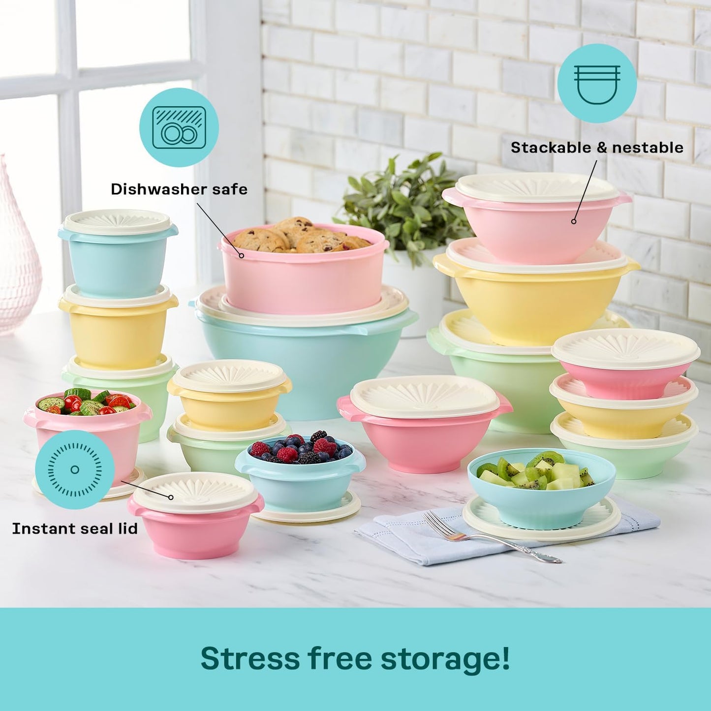 Tupperware Heritage Collection 36 Piece Food Storage Container Set in Vintage Colors- Dishwasher Safe & BPA Free - (18 containers + 18 lids)
