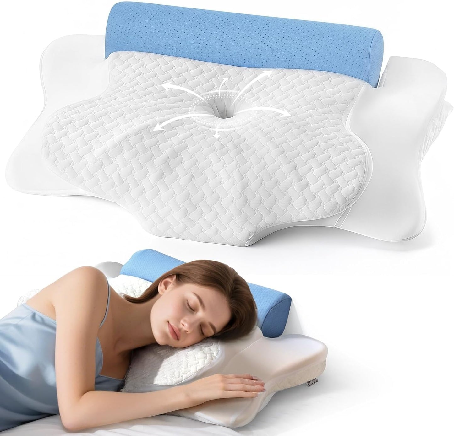 Cervical Neck Pillow for Sleeping, Ergonomic Contour Memory Foam Pillow for Neck and Shoulder Pain Relief, Soft for Side Sleep Stomach Sleeping and Back Sleeper