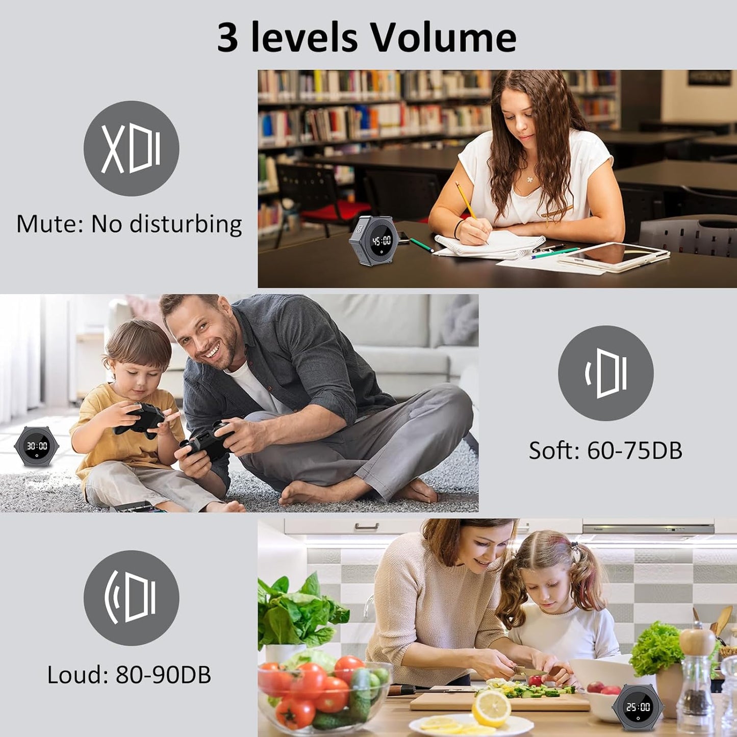 Pomodoro Timer with Gravity Rotation, 99 Minutes Desk Productivity Timer, Countdown & Countup Focus Time Management Tool for Kitchen, Work, Study, Adjustable Sound & Brightness, Magnetic Pad Back.