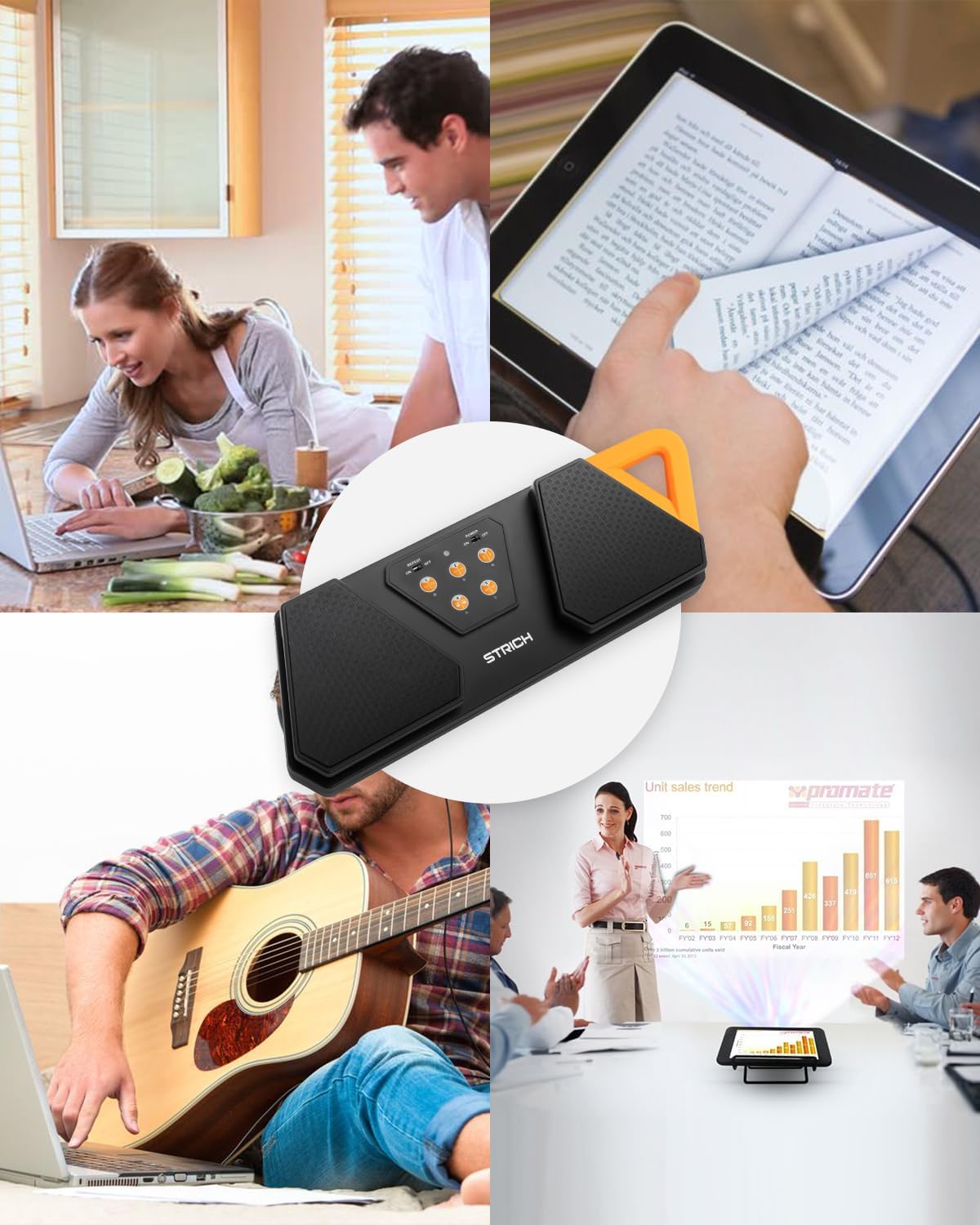 STRICH Wireless Page Turner Pedal for Musical Instruments, Anti-Slip Rubber Portable Foot Pedal, Silent Rechargeable Music Page Turner for iPad, Tablets, Phone, Super-long Endurance, SPT-10X, Orange