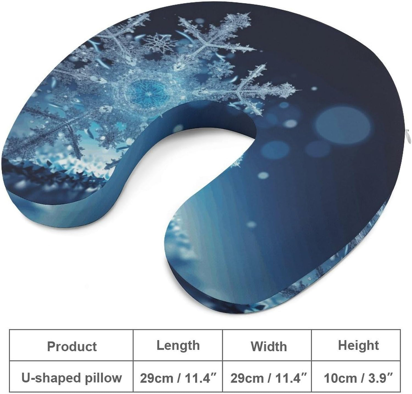Blue Christmas Snowflake Neck Pillow Memory Foam U Shaped Pillows Portable Pillows for Shoulder Travel Head Support Pillow with Concealed Zipper for Airplane Car Home Office