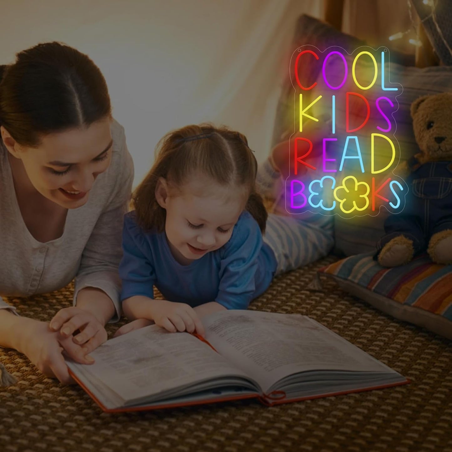 Cool Kids Read Books Neon Sign, Reading Light for Kids, Library Lamp for Bedroom, Classroom & Library Decor, LED Neon Wall Sign for Teachers and Students, Back to School Gift