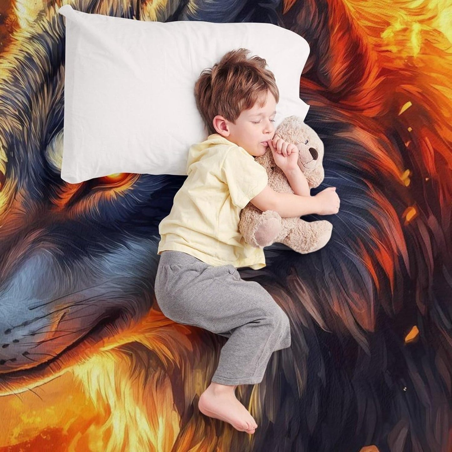 Fire Wolfs Flag of USA Throw Blanket for Couch Bed Plush Cozy Fuzzy Flannel Blanket for All Season 50"x60"