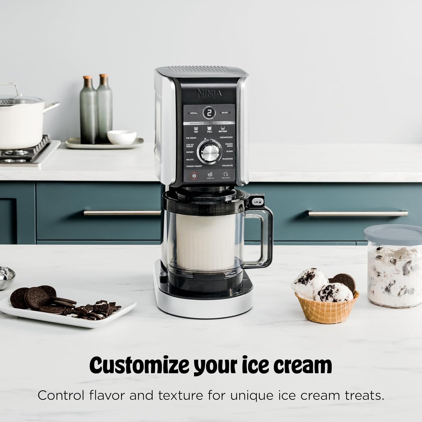 Ninja CREAMi Deluxe Ice Cream Maker, Treats and Frozen Desserts, Sorbet, Milkshakes, Yogurt and More, 11-in-1 Programs, XL Capacity, Includes Two 24-oz Family-Size Tubs, Silver, NC501