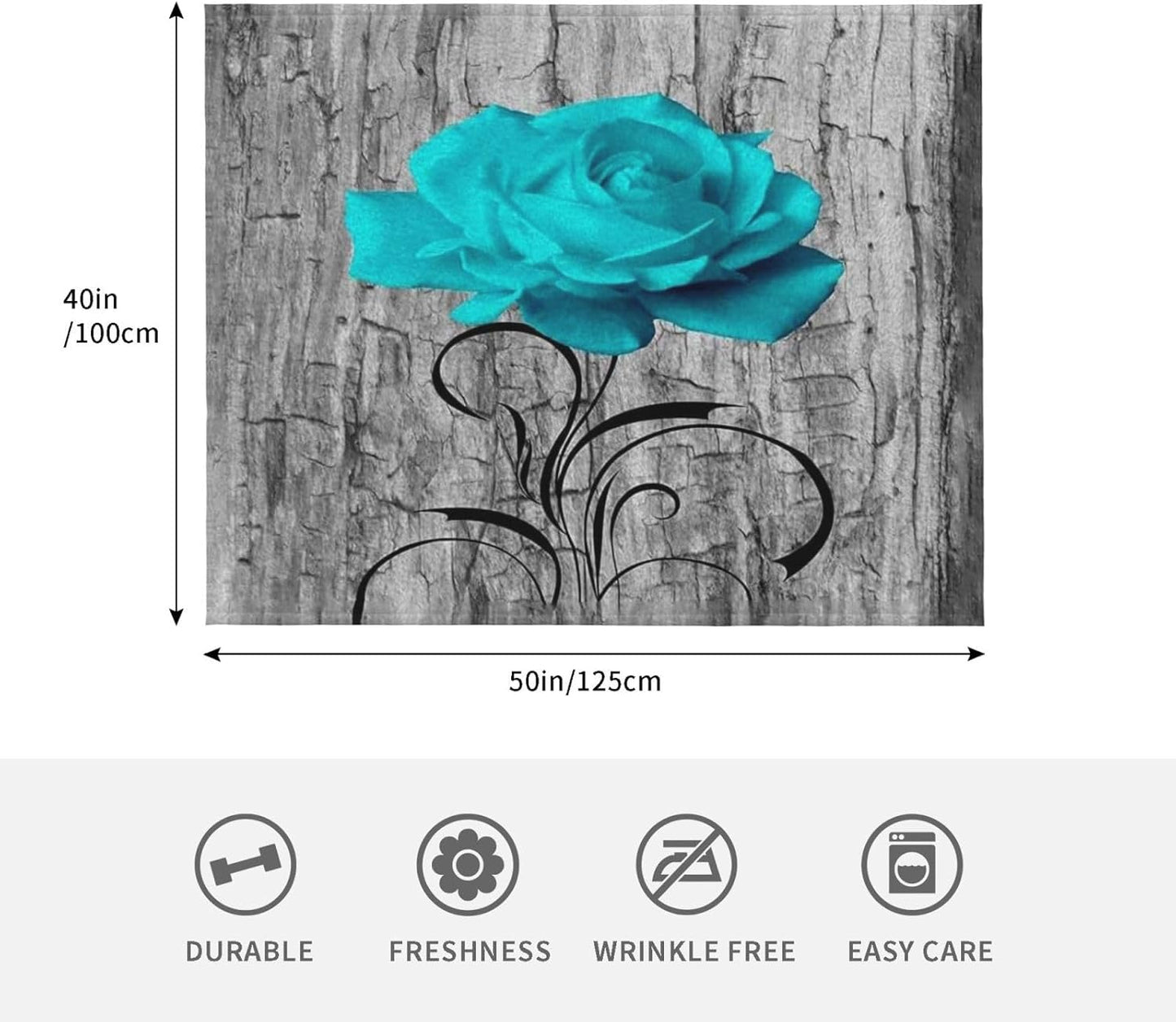 Teal Gray Rose Throw Blanket Cozy Warm Blankets Soft Flannel Blankets Gift Home Bedding Living Room Couch Sofa Bed for All Seasons Blanket 40x50inch