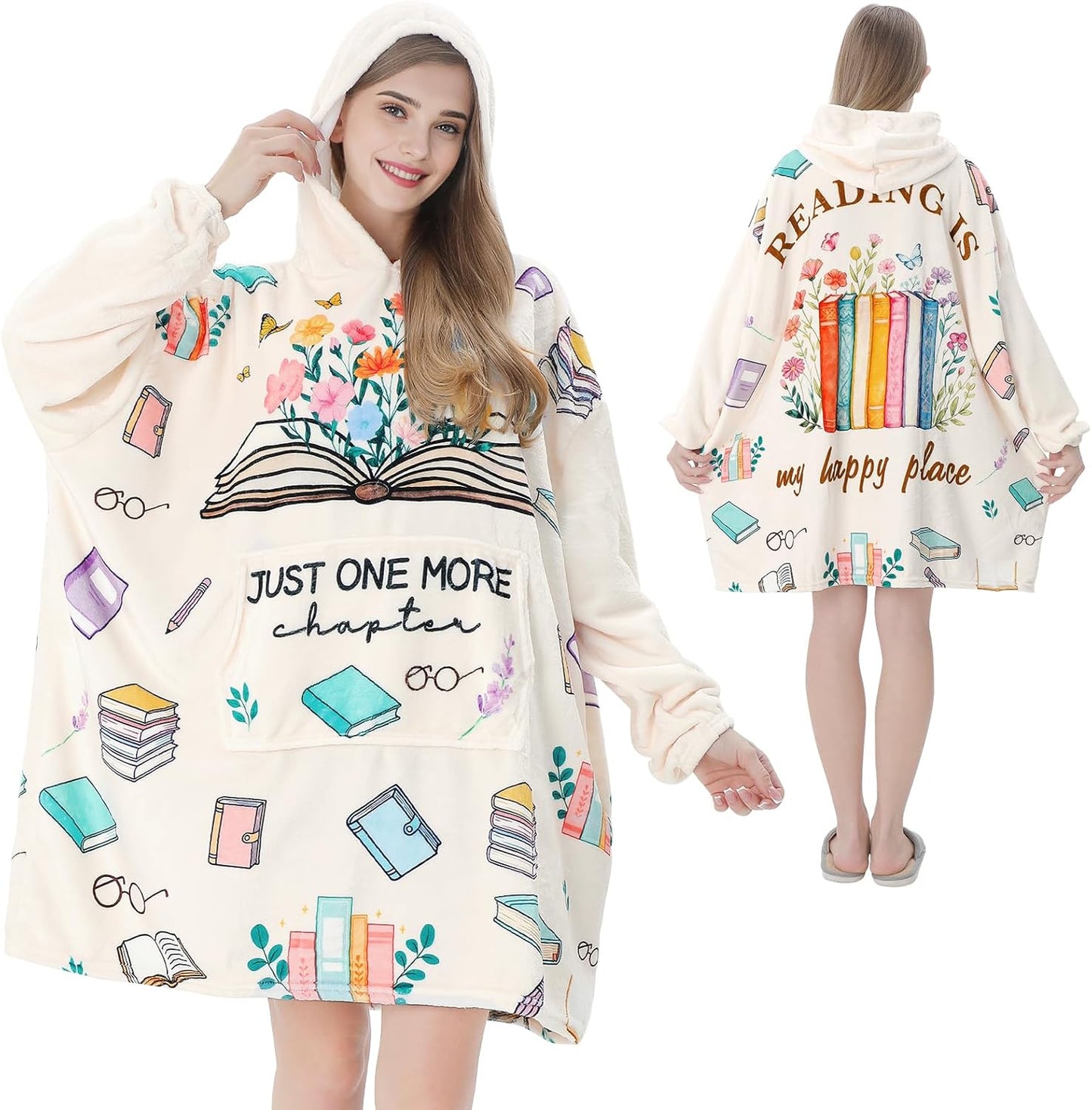 Book Lovers Gifts Wearable Blanket Hoodie,Gifts for Readers,Bookish Librarian Book Club Gifts for Women on Birthday Christmas