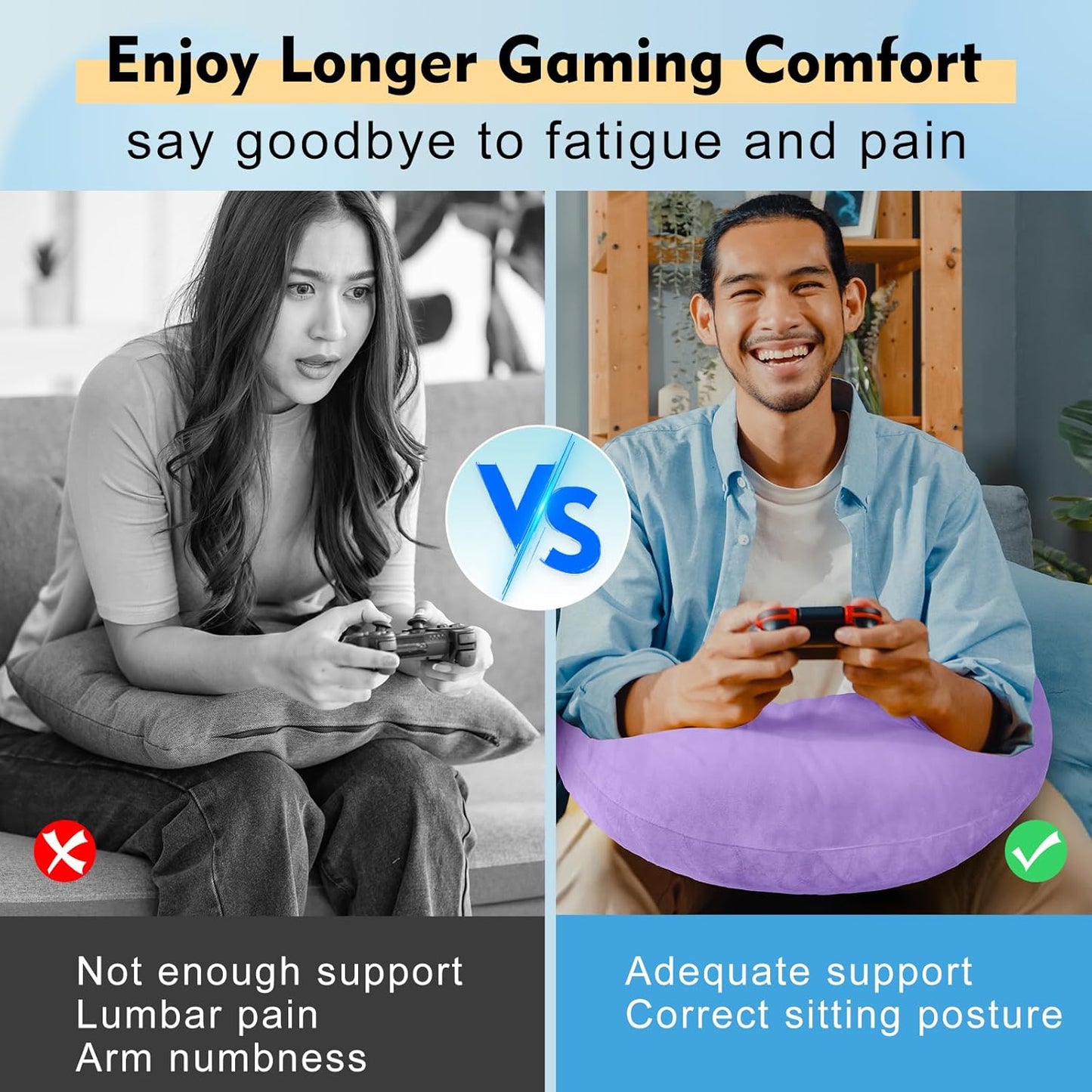 Gaming Pillow Arm Support Pillow for Bed & Sofa: Ergonomic U-Shaped Lap Pillow with Elbow Rest for Adults & Kids - Reduces Arm Pain & Fatigue During Gaming, Reading, Working & Crocheting