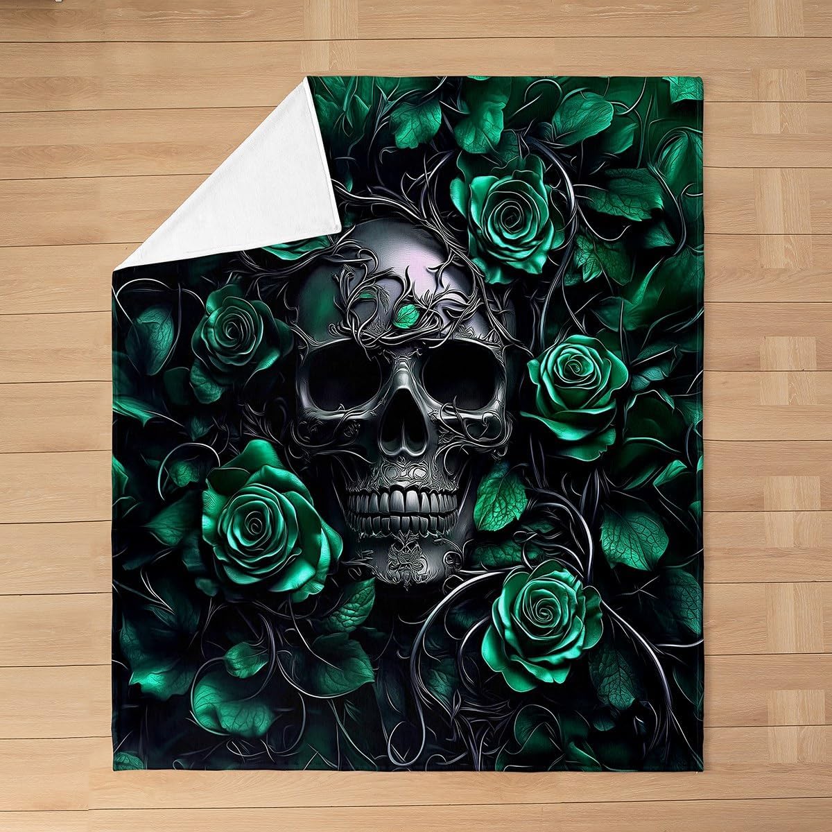 Erosebridal Sugar Skull Blanket Throw 50x60,Mint Green Rose Floral Throw Blanket for Kids Boys Girls Teens Adults,Gothic Skeleton Fleece Blanket,Exothic Hippie Horror Flannel Blanket,All Season