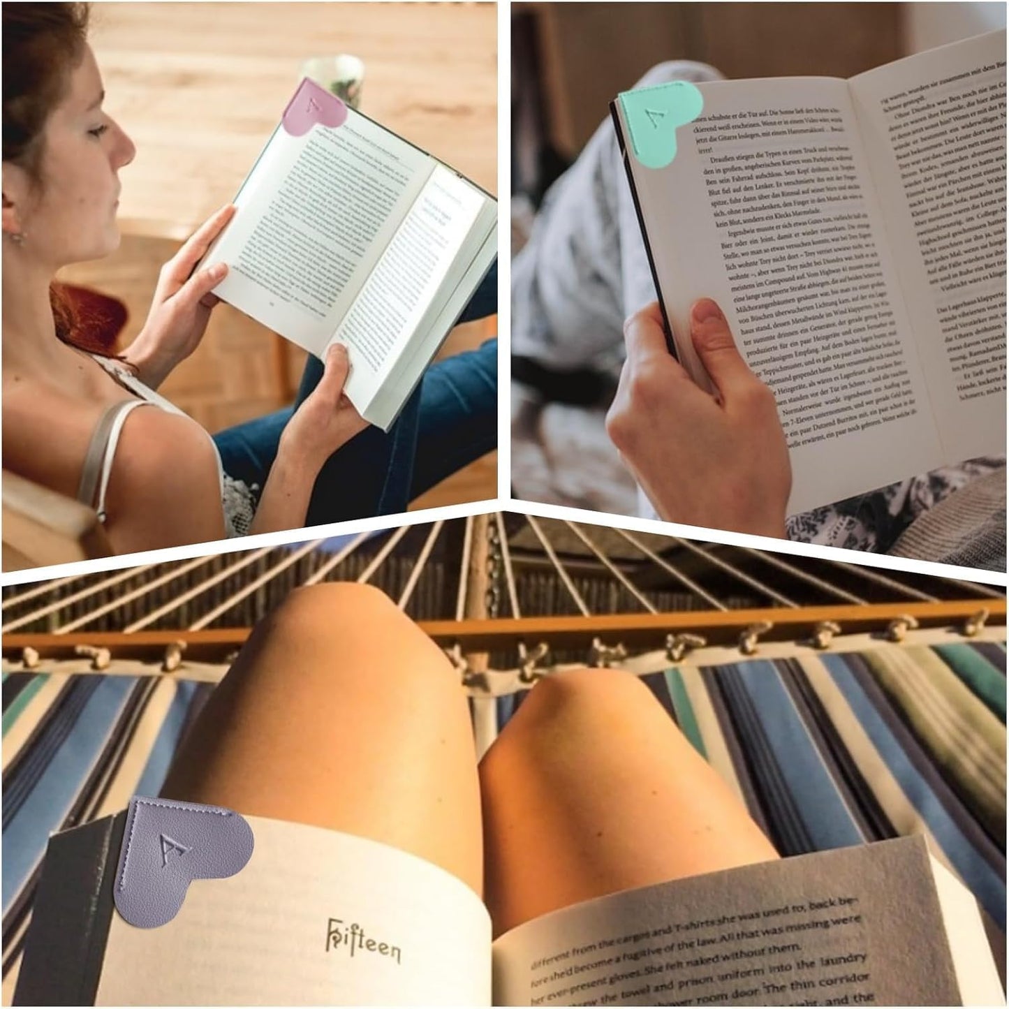 4Pcs Personalized Leather Heart Bookmark26 Letters Customized Corner Book Mark for Reading, Book Holder Markers with Initials Page Accessories Cute Gifts (Light Pink+Deep Pink+Green+Light Brown, A)