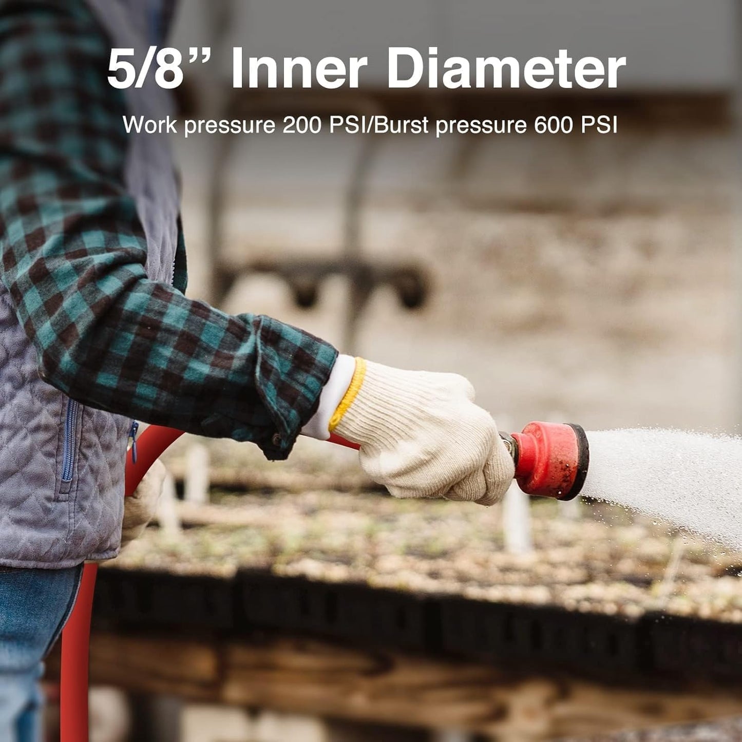 SPECILITE 5/8" Hot/Cold Rubber Garden Water Hose 50 ft, -50℉-190℉, 200psi Working, 600psi Burst, Flexible & Lightweight With 3/4" Brass Fittings for Yard, Outdoor, Farm, Agriculture, Construction, Red