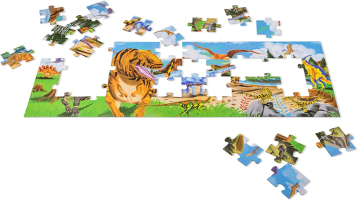 Melissa & Doug Land of Dinosaurs Floor Puzzle, 48 pc Jumbo Jigsaw Puzzle, Educational Screen Free Activity for Toddler, Preschoolers and Kids Ages 3+ (4 feet Long) - FSC Certified