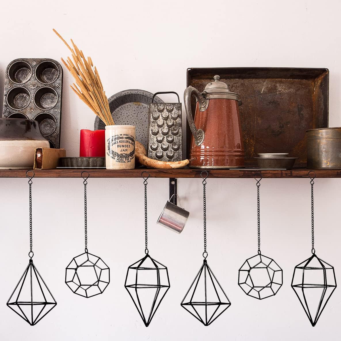 Iron Air Plant Holder, 6PCS Geometric Tillandsia Stand - Wall Mounted Hanging Planter for Home Office Decor, Black Metal Himmeli Craft for Air Ferns, Small Airplants Display