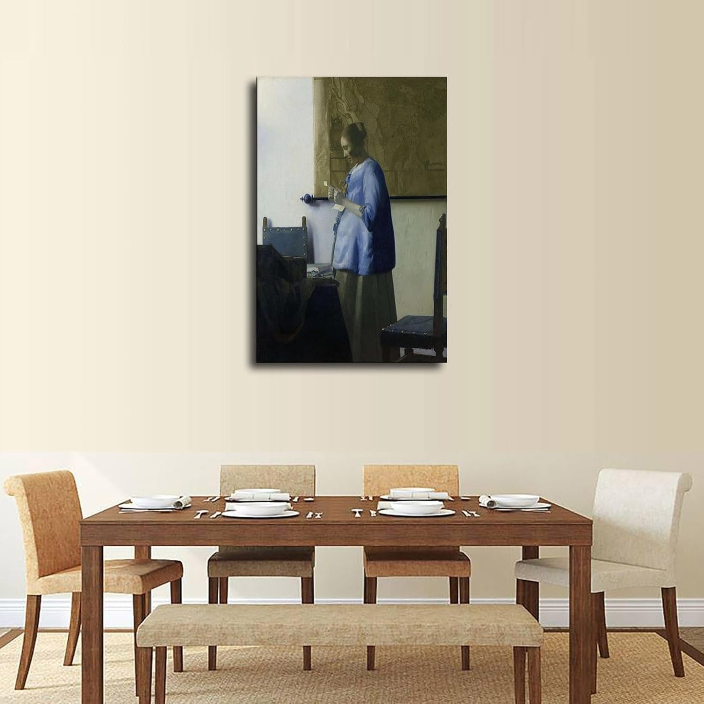 Woman Reading A Letter Poster Canvas Painting Wall Art Picture Gift Bedroom Home Aesthetic Decoration (Framed,16×24inch)