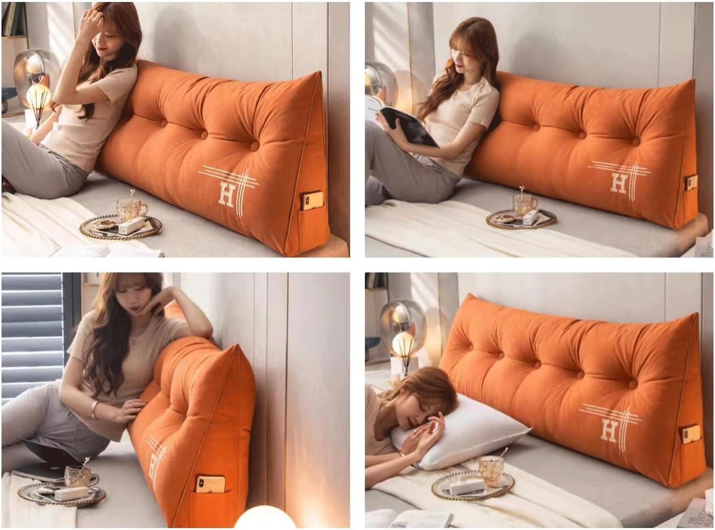 Wedge Headboard Pillow Triangular Reading Pillow Recliner Backrest Cushion Wedge Headboard Cushion Waist Positioning Upholstery Backrest Pillow(Size:80x50x20cm,Color:Orange)