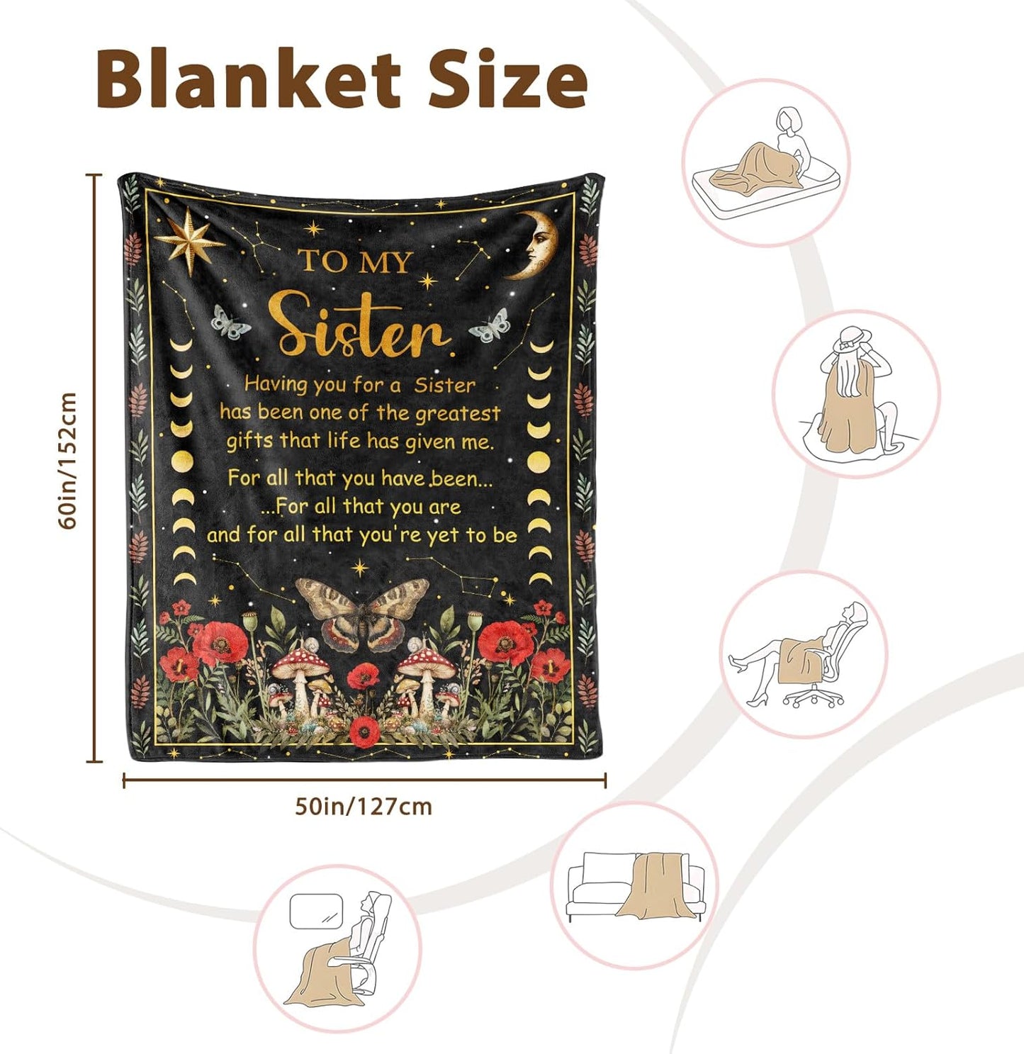 Sister Gifts Blanket - Sisters Gifts from Sis, Gift for Sisters Birthday, Birthday Gift for Sister Throw Blanket 60"X50", to My Sis Blankets for Women