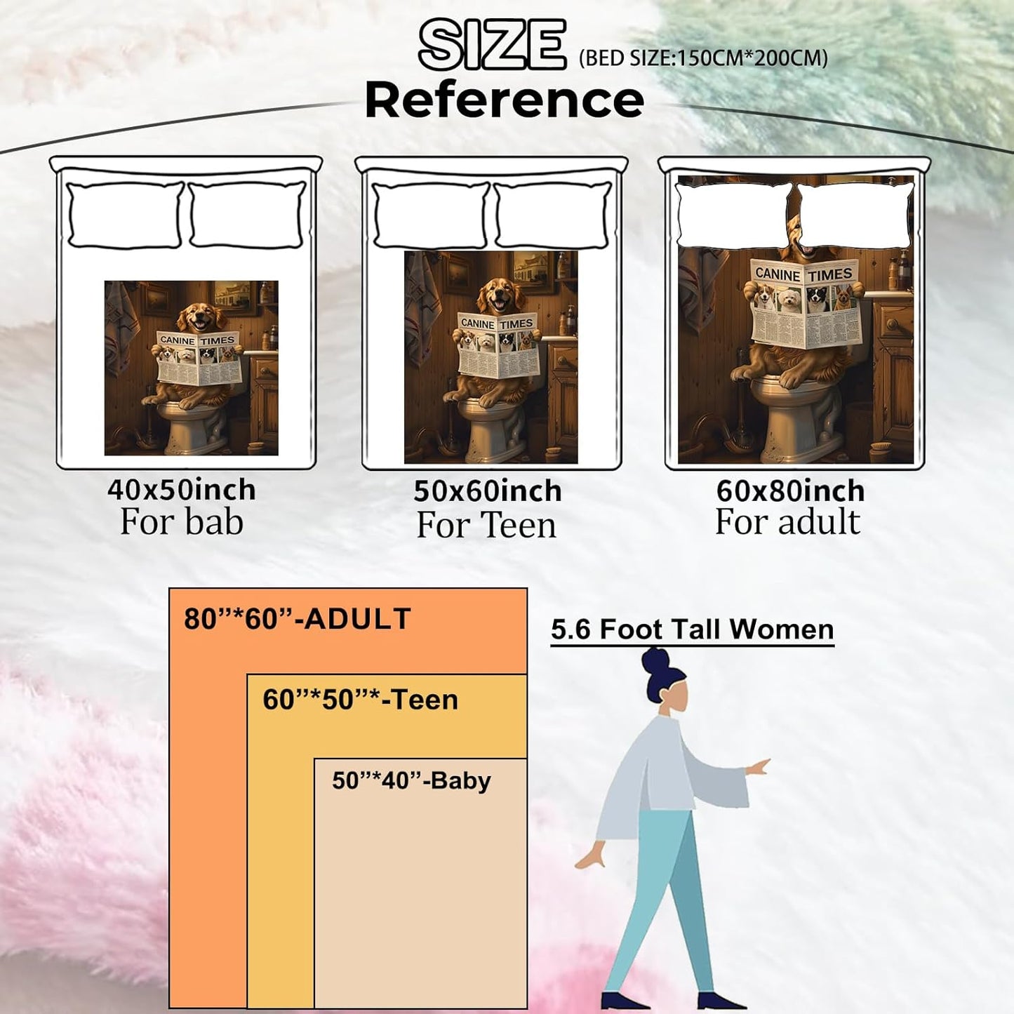 Funny Dog Reading Newspaper Blanket, Humorous Pet Bathroom Scene Illustration Lightweight Flannel Throw 50×60 for Couch Sofa, Playful Home Decor and Unique Gifts for Dog Lovers Adults Teens
