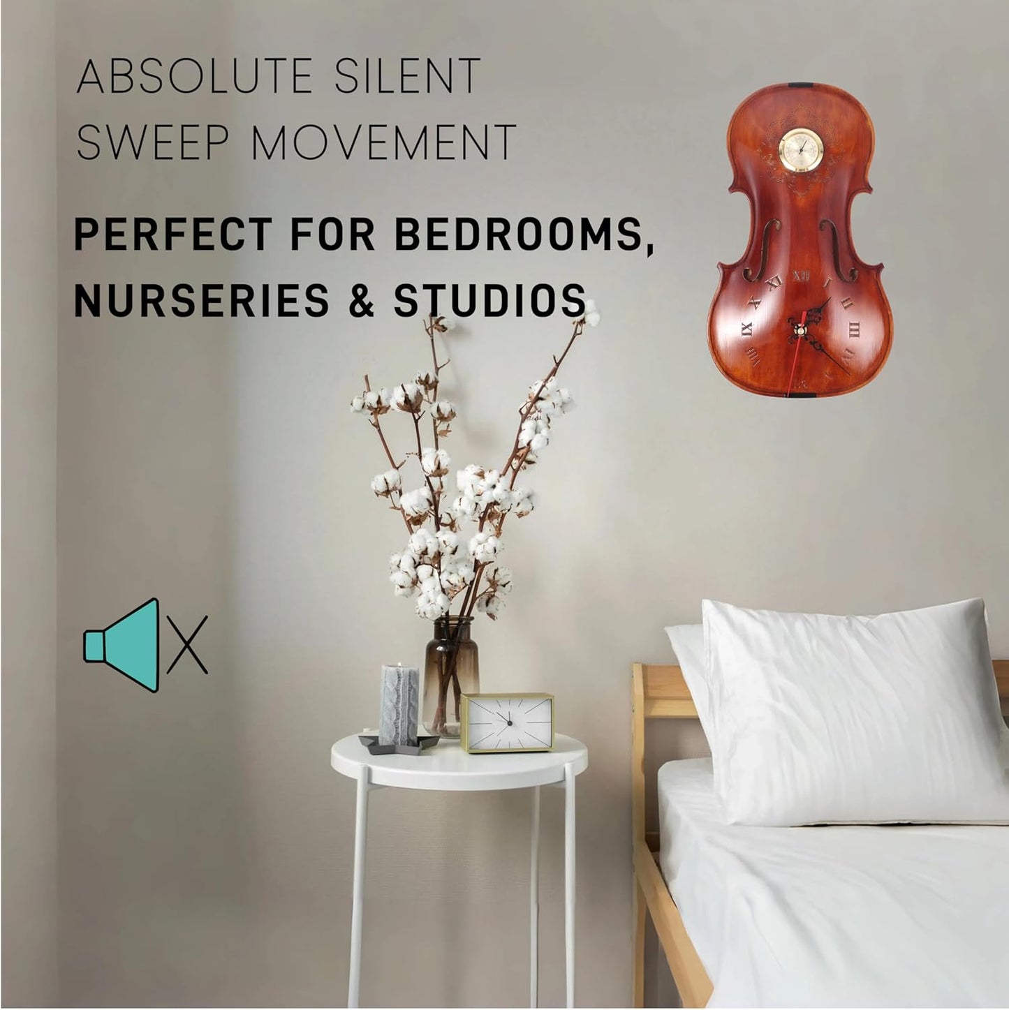 Handcrafted Solid Wood Violin Wall Clock with Thermometer & Hygrometer | Unique Musical Gift for Musicians, Mercury-Free Indoor Temperature Gauge, Analog Quartz Timepiece (Thermometer Clock)