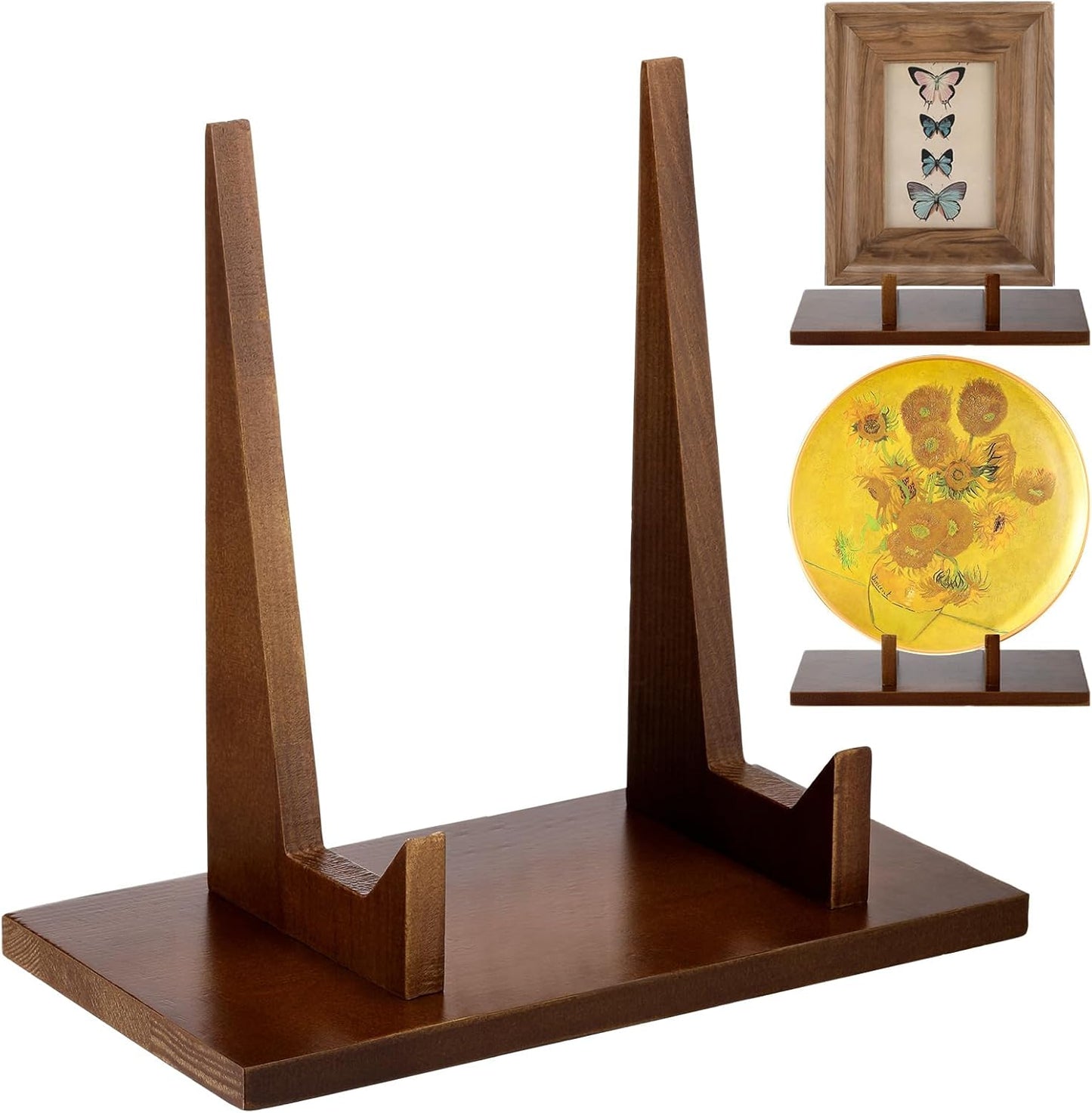 RattanView 1 Pcs Wood Plate Stand for Display 5.9 Inch Plate Holder Display Frame Picture Photo Card Tabletop Decorative Stand