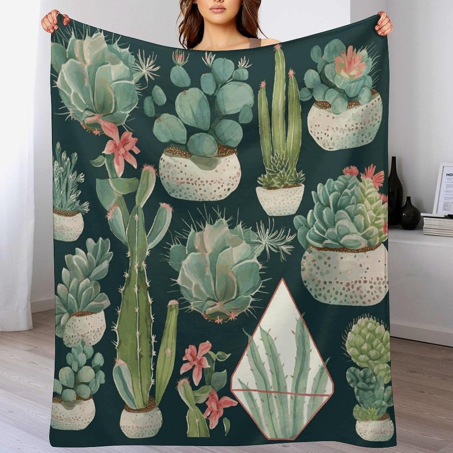 Succulent Plants and Cactus Blanket Super Soft Lightweight Throw Blanket Cute Cozy Warm Bed Blanket Decorative Fuzzy Blanket All-Season Home Decor Gift for Sofa Couch Living Room 60"*80"（150 * 200cm）