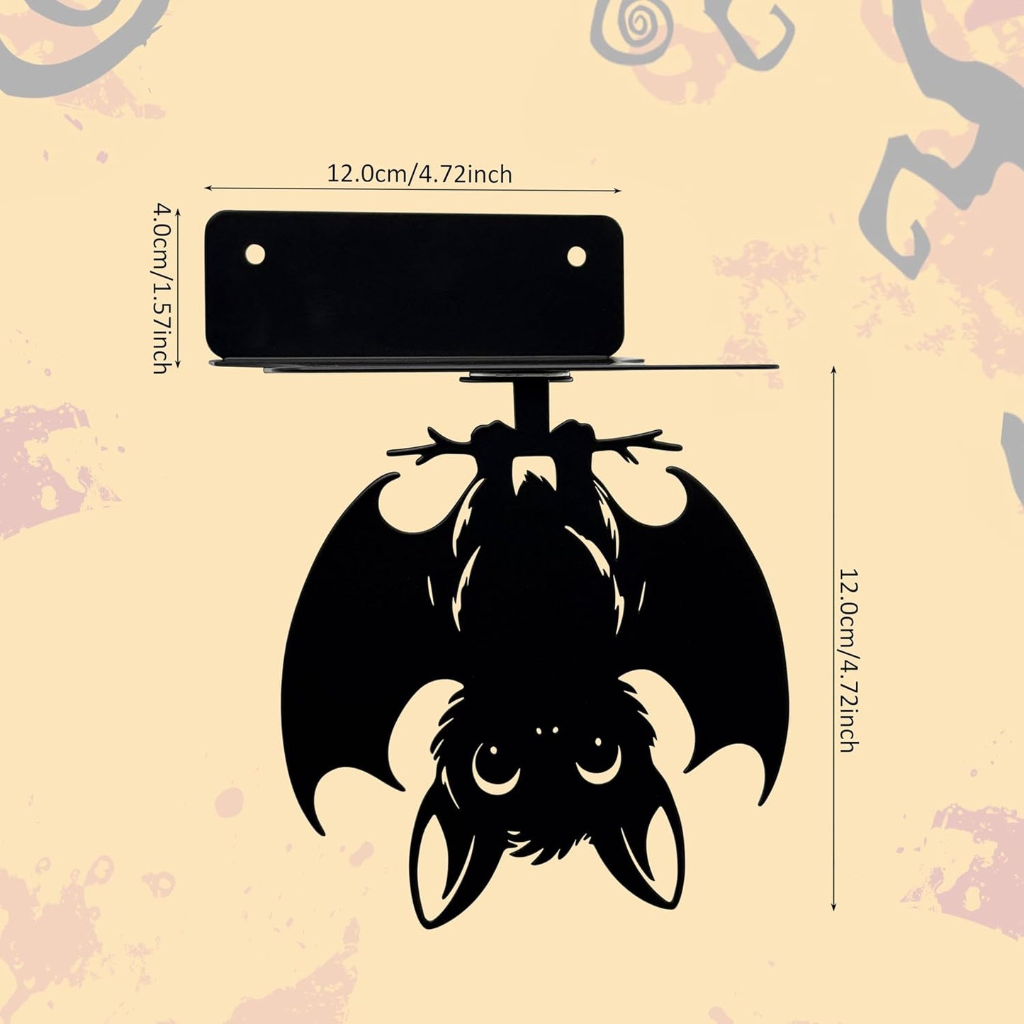 Metal Bat Floating Book Shelves for Wall, Unique Gothic Decor, Invisible Bat Bookshelf Wall Mounted, Unique Gifts for Gothic Lovers