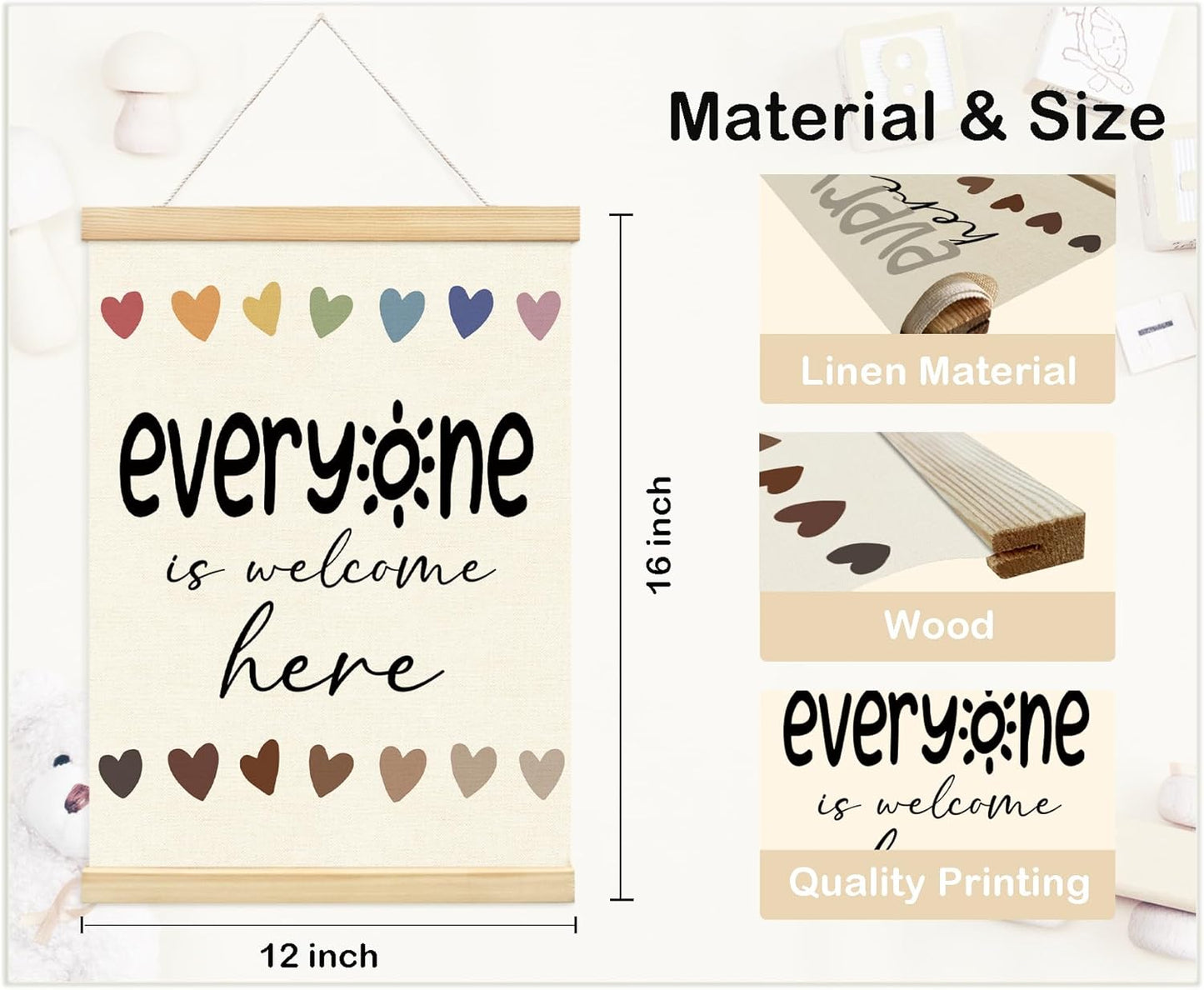 Mtrgdn Everyone is Welcome Classroom Decor,Everyone is Welcome Here Sign,Classroom Door Sign,Back to School Poster Hanger Frame Decor for Teacher Office Counselor Therapy,12x6 Inch