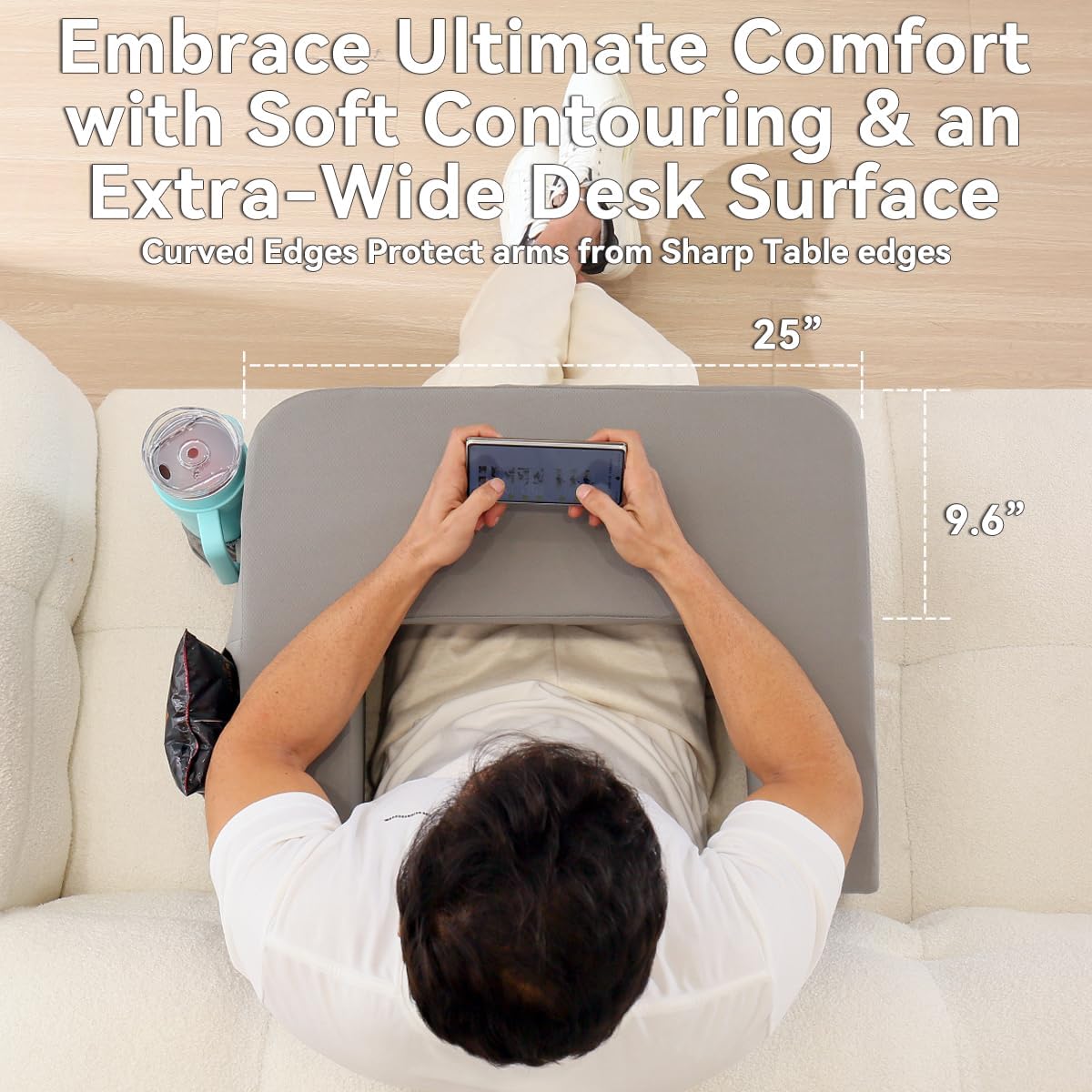 Reading Pillow for Gaming,Soft Lap Desk Pillow for Laptop,Ultimate Lap Pillow with Cup Holder Pocket,Comfort Laptop Lap Desk for Bed Couch Car (Gray, Large)