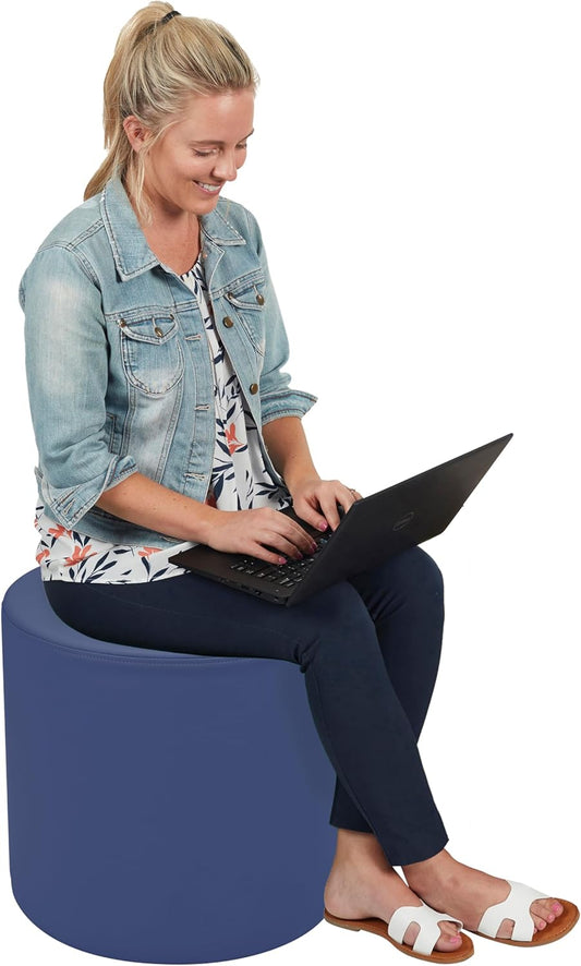 Factory Direct Partners FDP Pro Series 18" Round Accent Ottoman (18" Height); Hand Upholstered Commercial Furniture for Hotel Lobby, Office, Restaurant and More; Seating, Footstool, Table Use - Navy