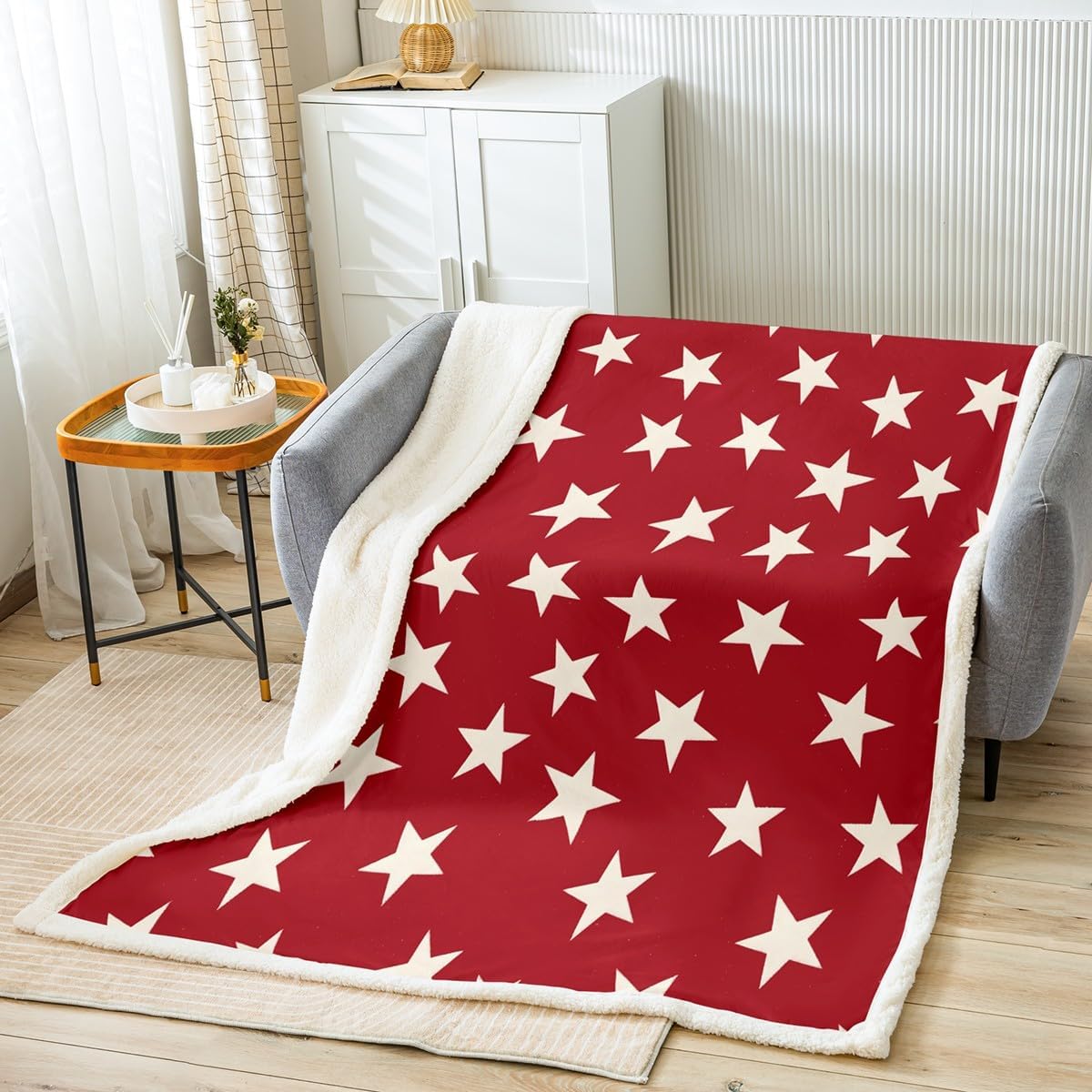 Feelyou Star Printed Fleece Throw Blanket Baby 30"x40" Kids Star Pattern Plush Blanket for Boys Girls Teens Shabby Chic Sherpa Blanket Deep Red Fuzzy Blanket
