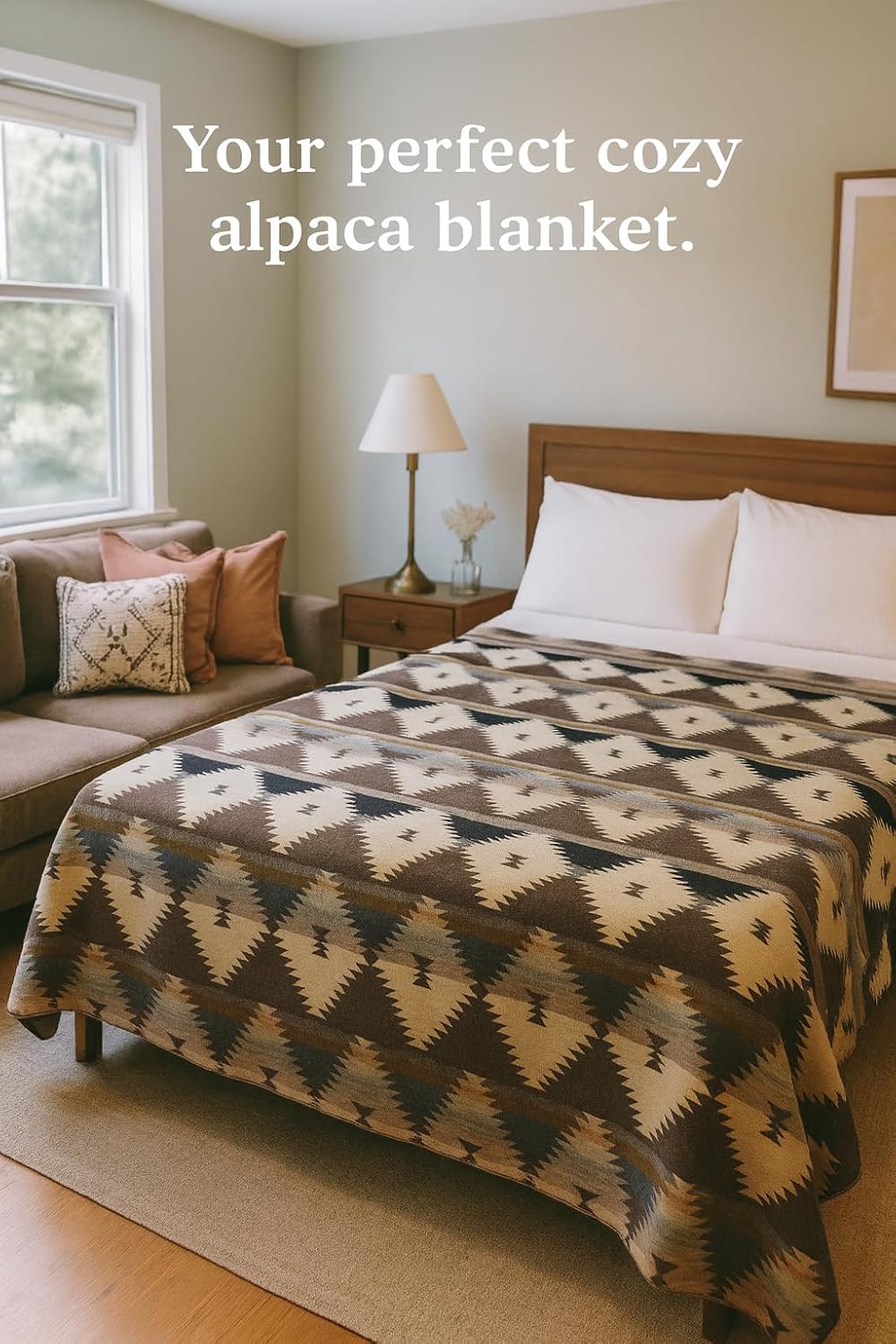 Alpaca Wool Blanket, Queen Size 94 x 78, Reversible 2 in 1, Thick and Ultra Soft, Hypoallergenic, Non-Itchy, Handmade in Ecuador. Premium Alpaca Wool Thtow Blanket for Cozy Comfort. (Blue and Brown)