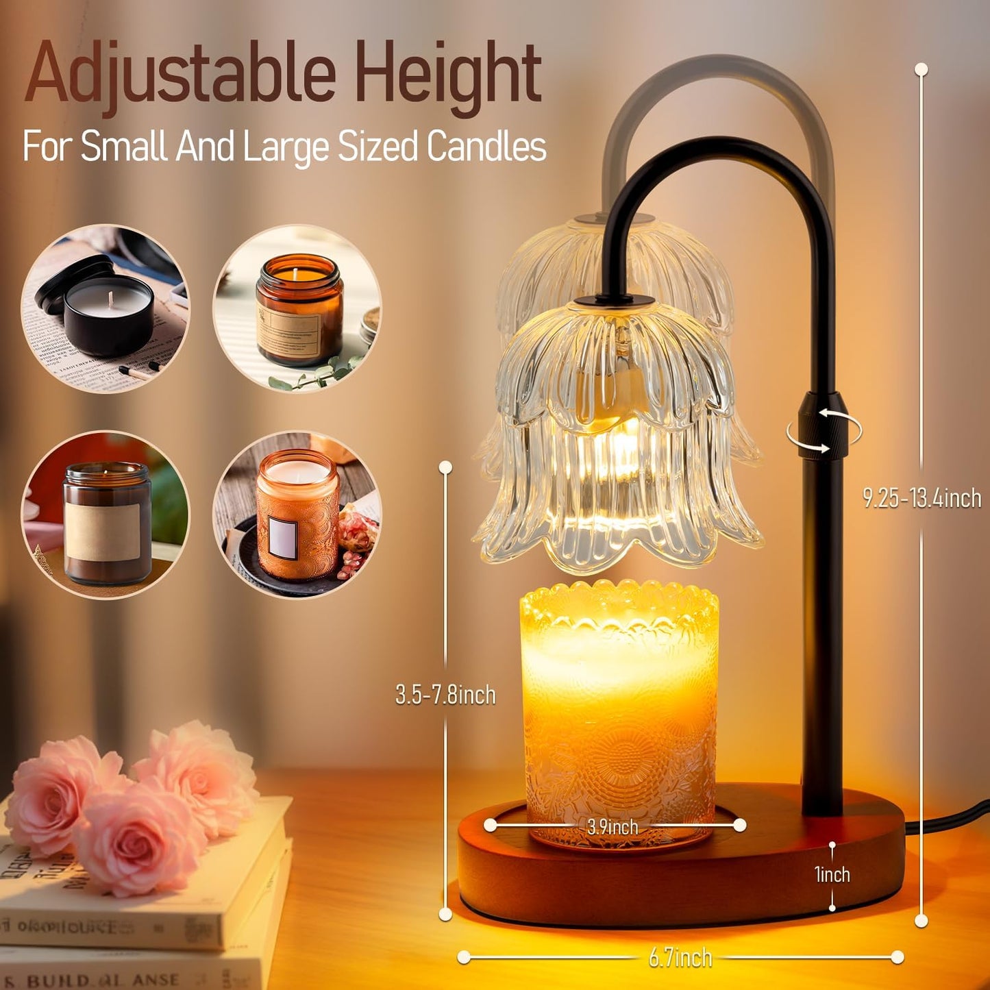 Candle Warmer Lamp with Timer: Adjustable Height Brightness Scented Candle Lamp Flameless Heating Suitable-Home Decor Living Room Bedroom Transparent Color